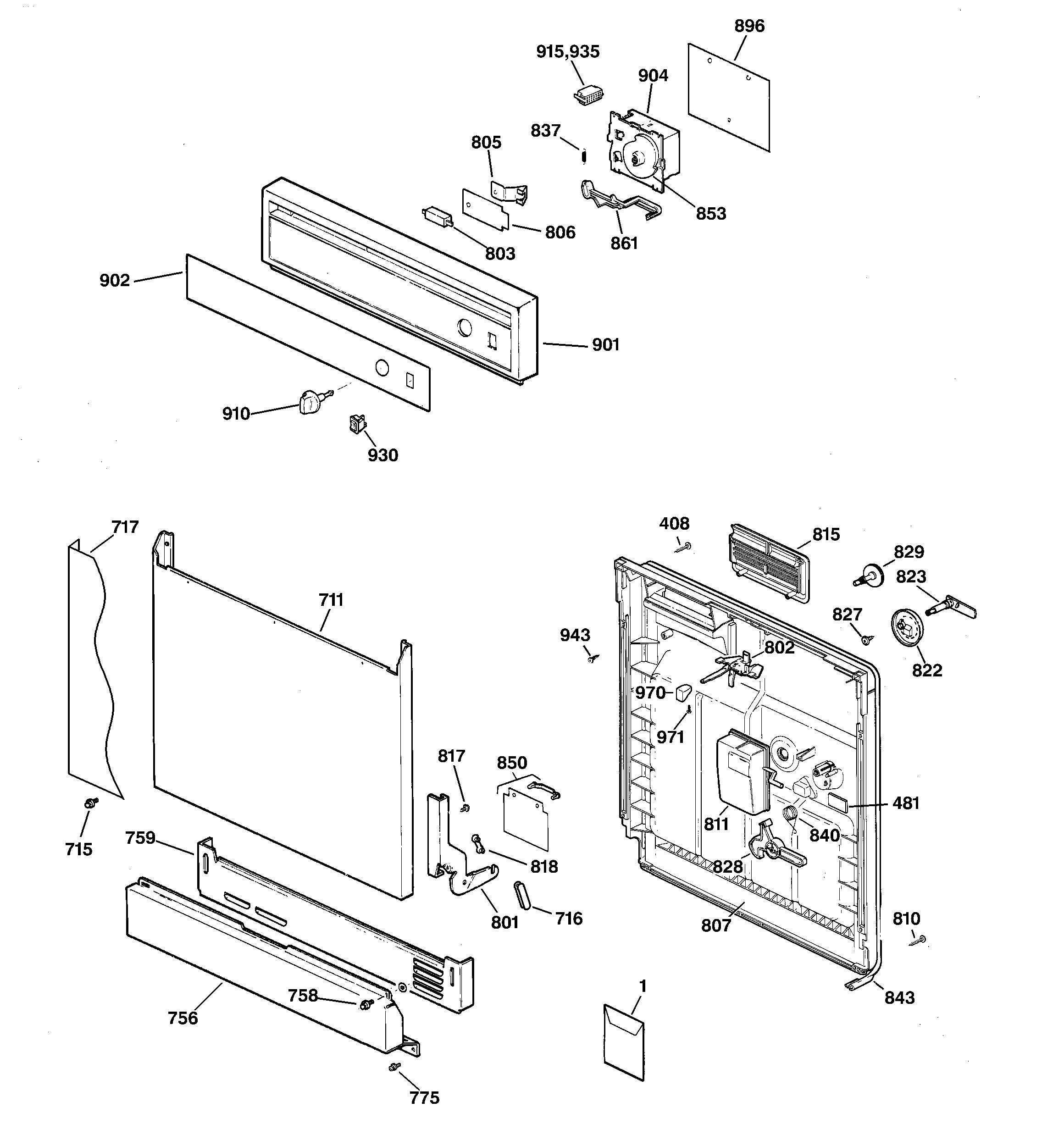 Hotpoint HDA1000Z08WH escutcheon & door assembly diagram