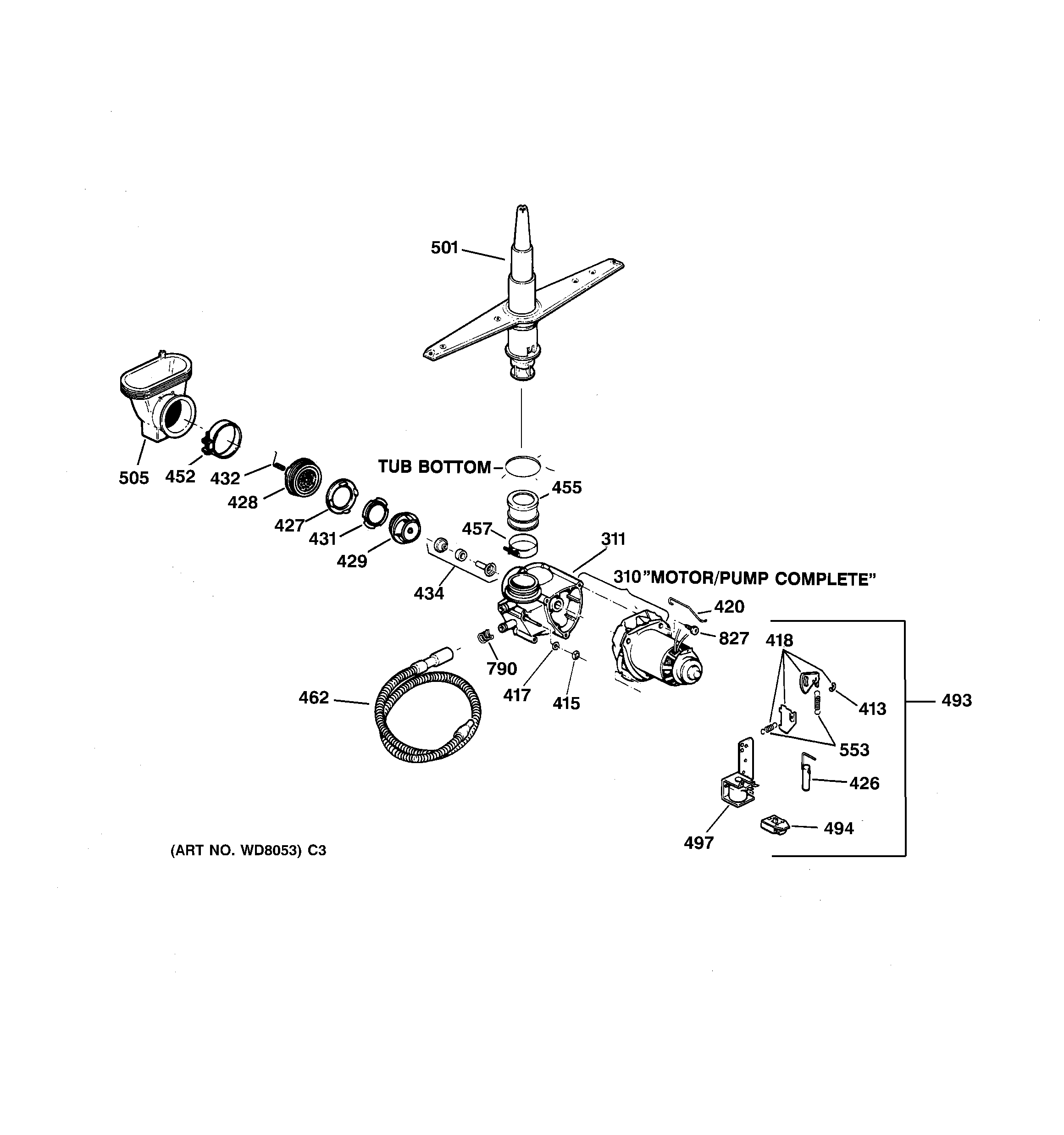 Hotpoint HDA1000Z08WH motor-pump mechanism diagram