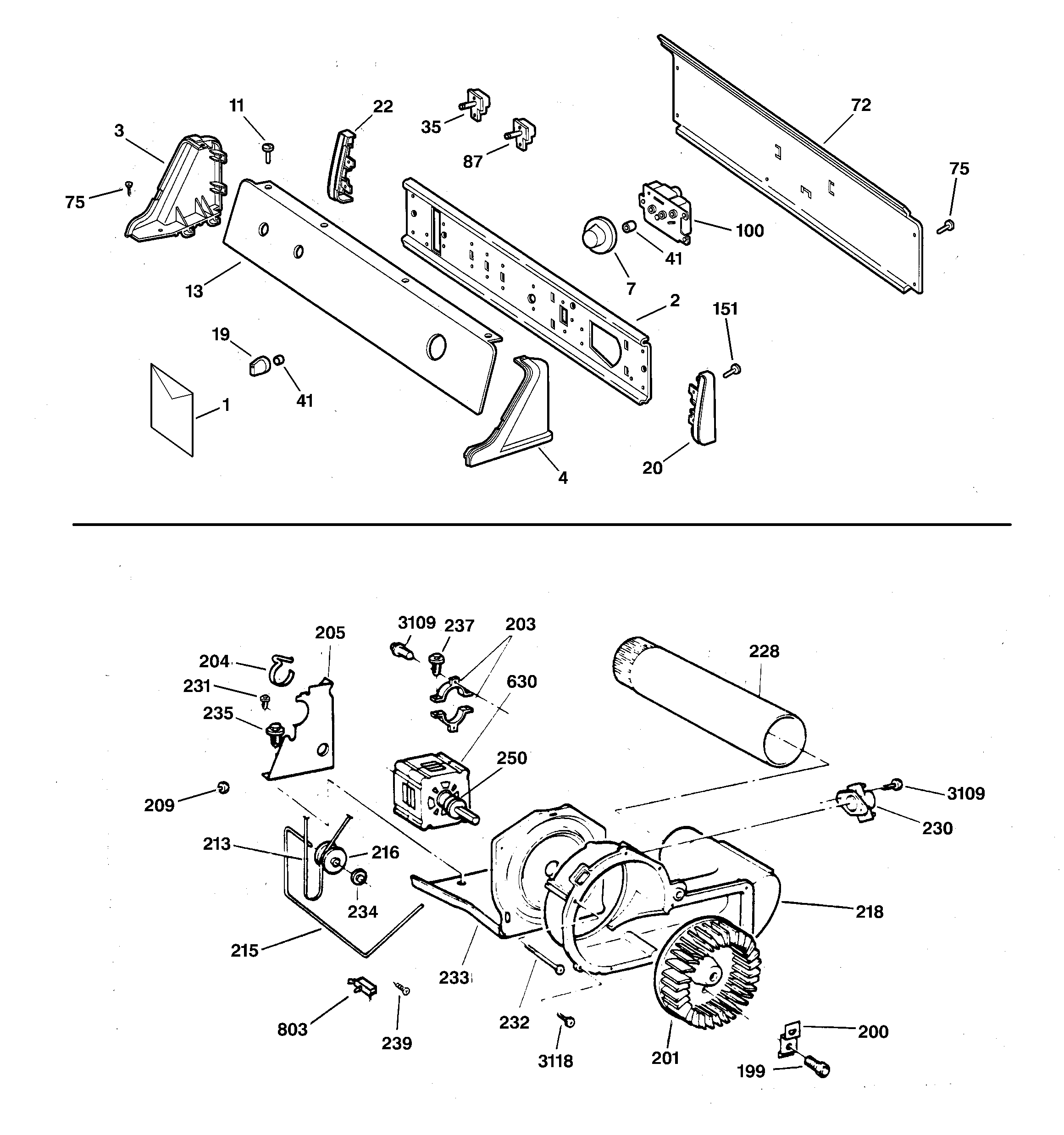 Hotpoint NJSR453GW2AA backsplash, blower and drive assemb diagram
