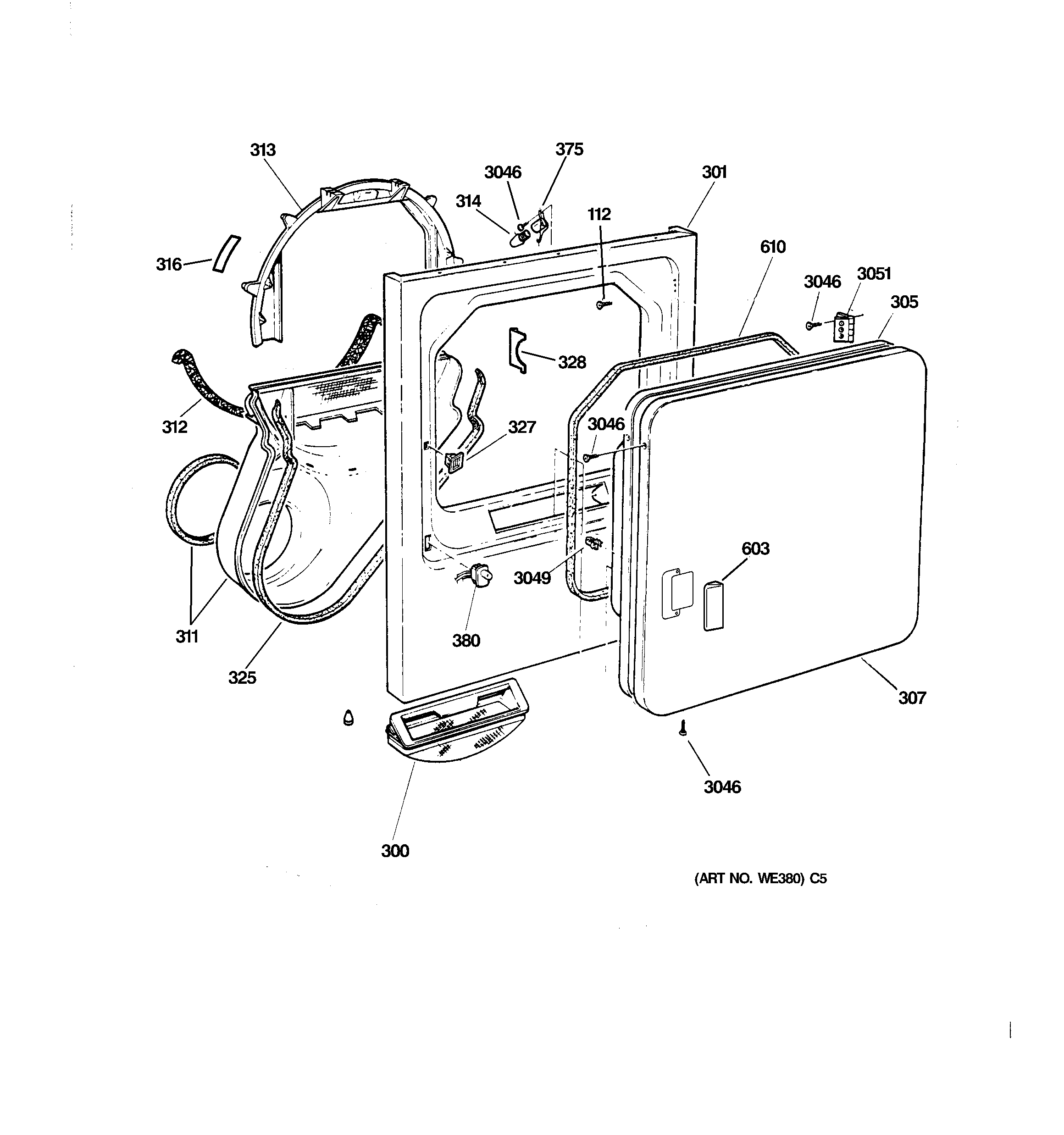 Hotpoint NJSR453EW2AA front panel & door diagram