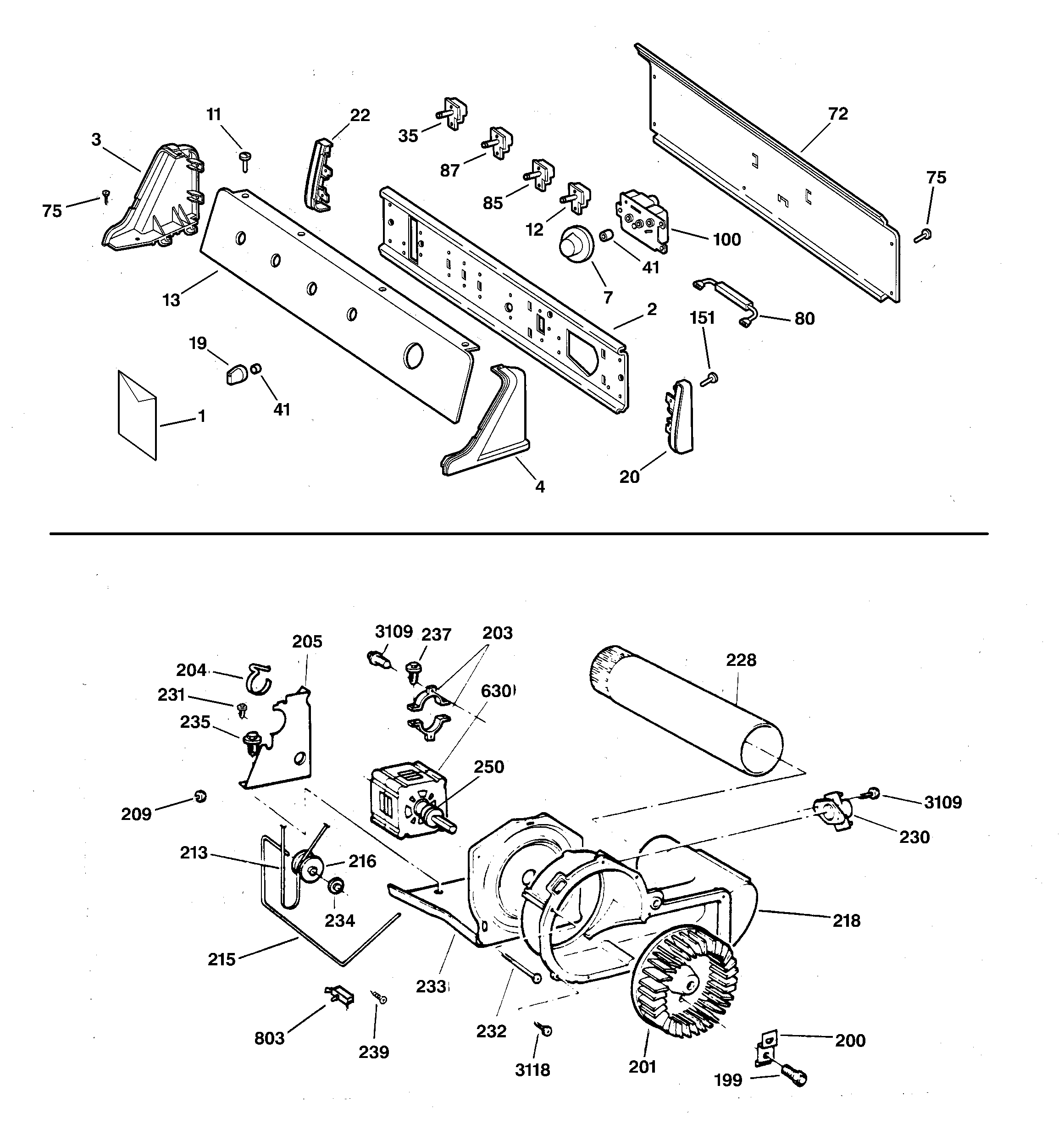 Hotpoint NWXR473EV2WW backsplash, blower & drive assembly diagram
