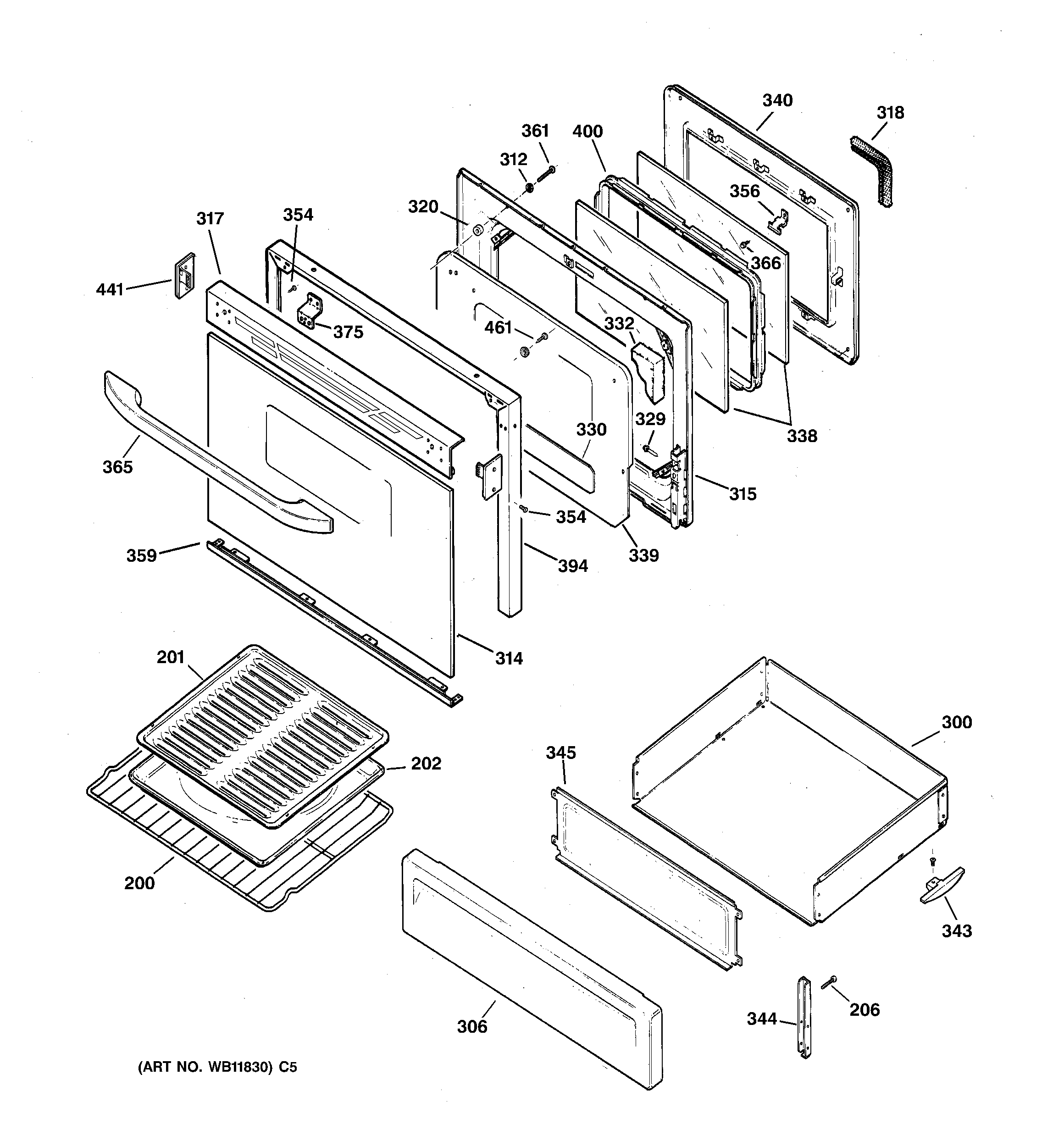 Hotpoint RGB845WEC1WW door & drawer parts diagram