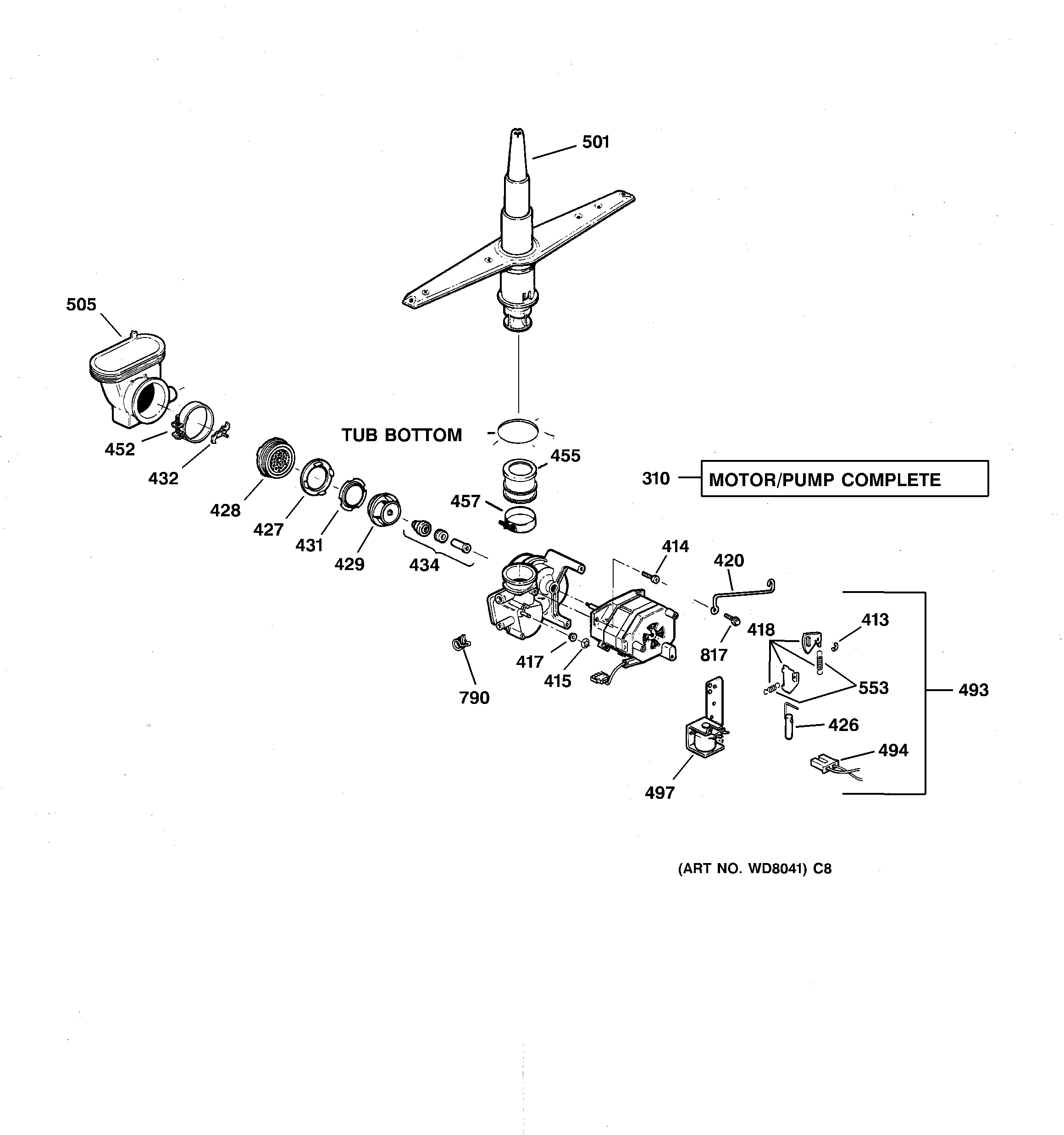 Hotpoint HDA2200F01WW motor-pump mechanism diagram