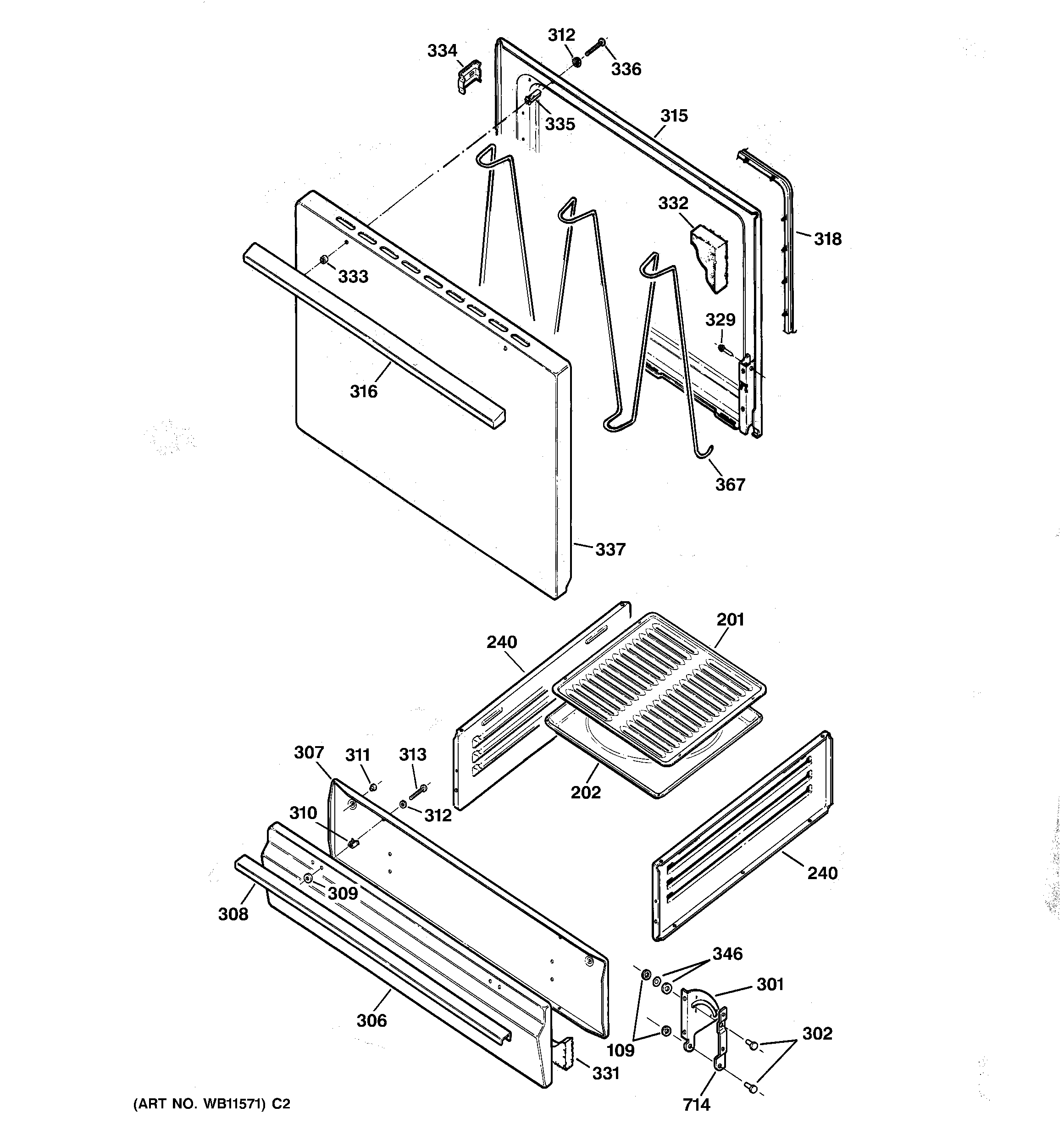 Hotpoint RGB508PEA2WH door & drawer parts diagram