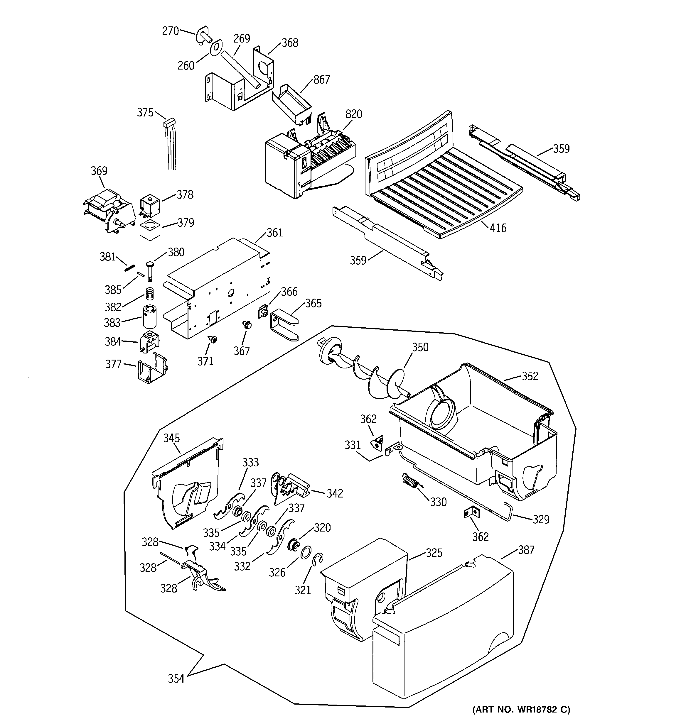 Hotpoint HSS22DDMAWH freezer section diagram
