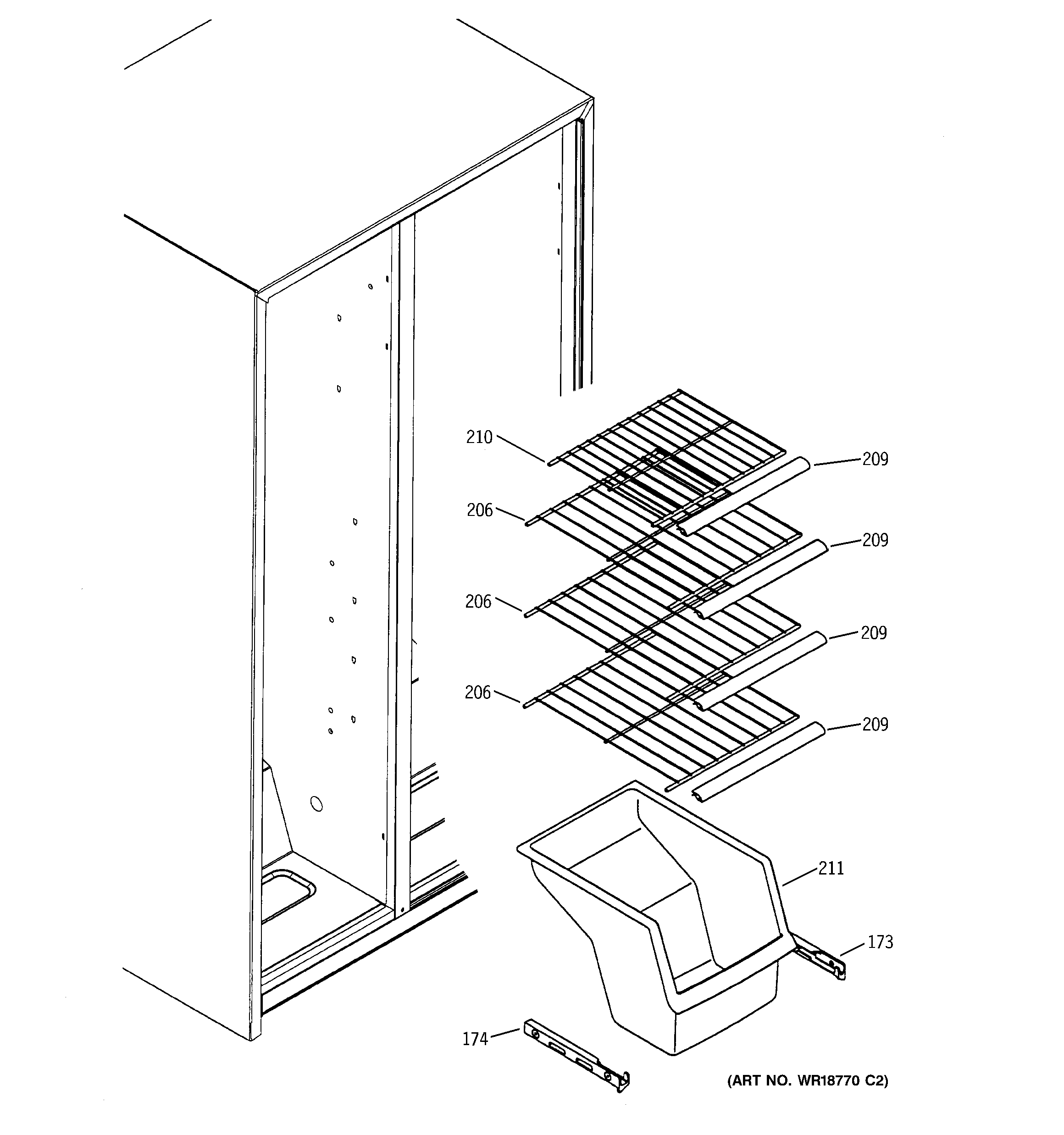 Hotpoint HSS22DDMAWH freezer shelves diagram