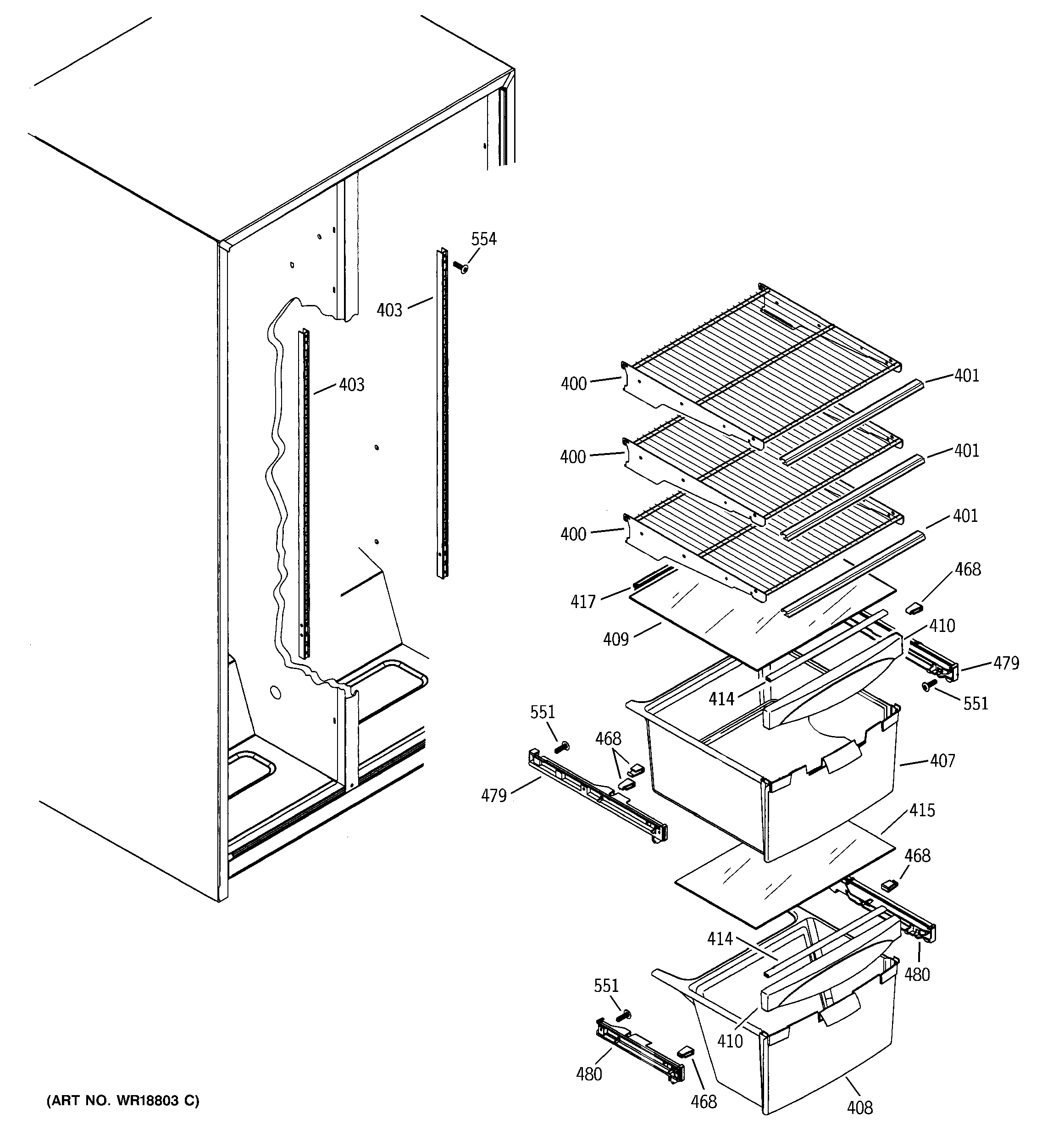 Hotpoint HSS22DDMAWH fresh food shelves diagram