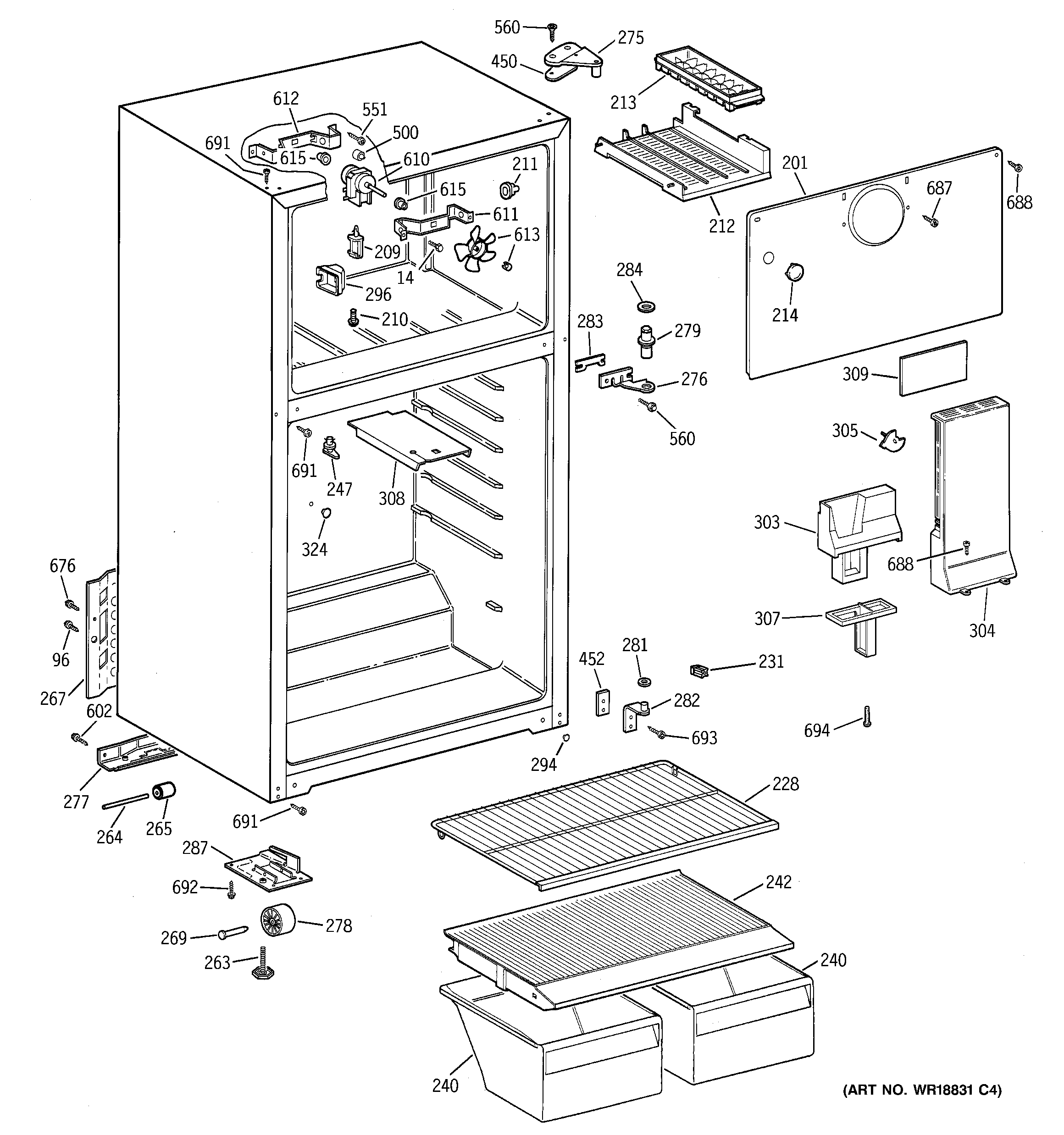 Hotpoint HTR17BBMBRAA cabinet diagram