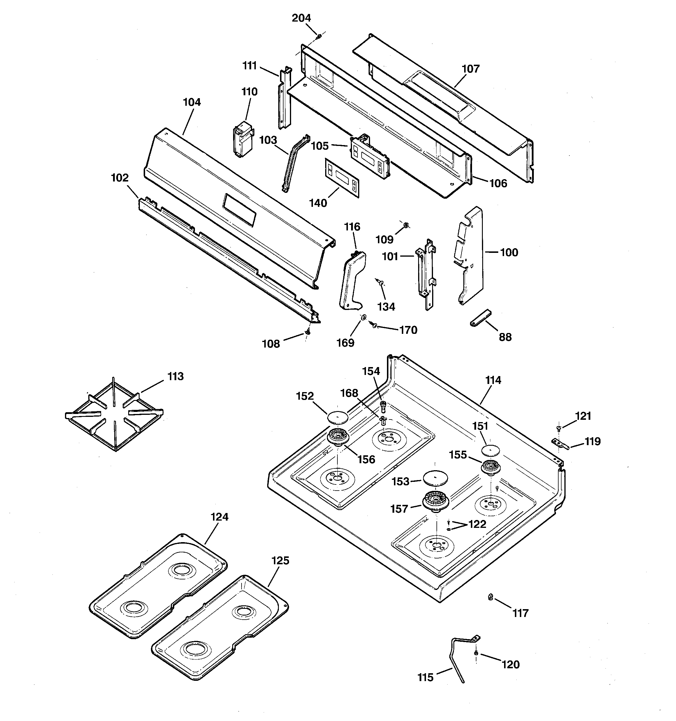 Hotpoint RGB532BEA4AD control panel & cooktop diagram