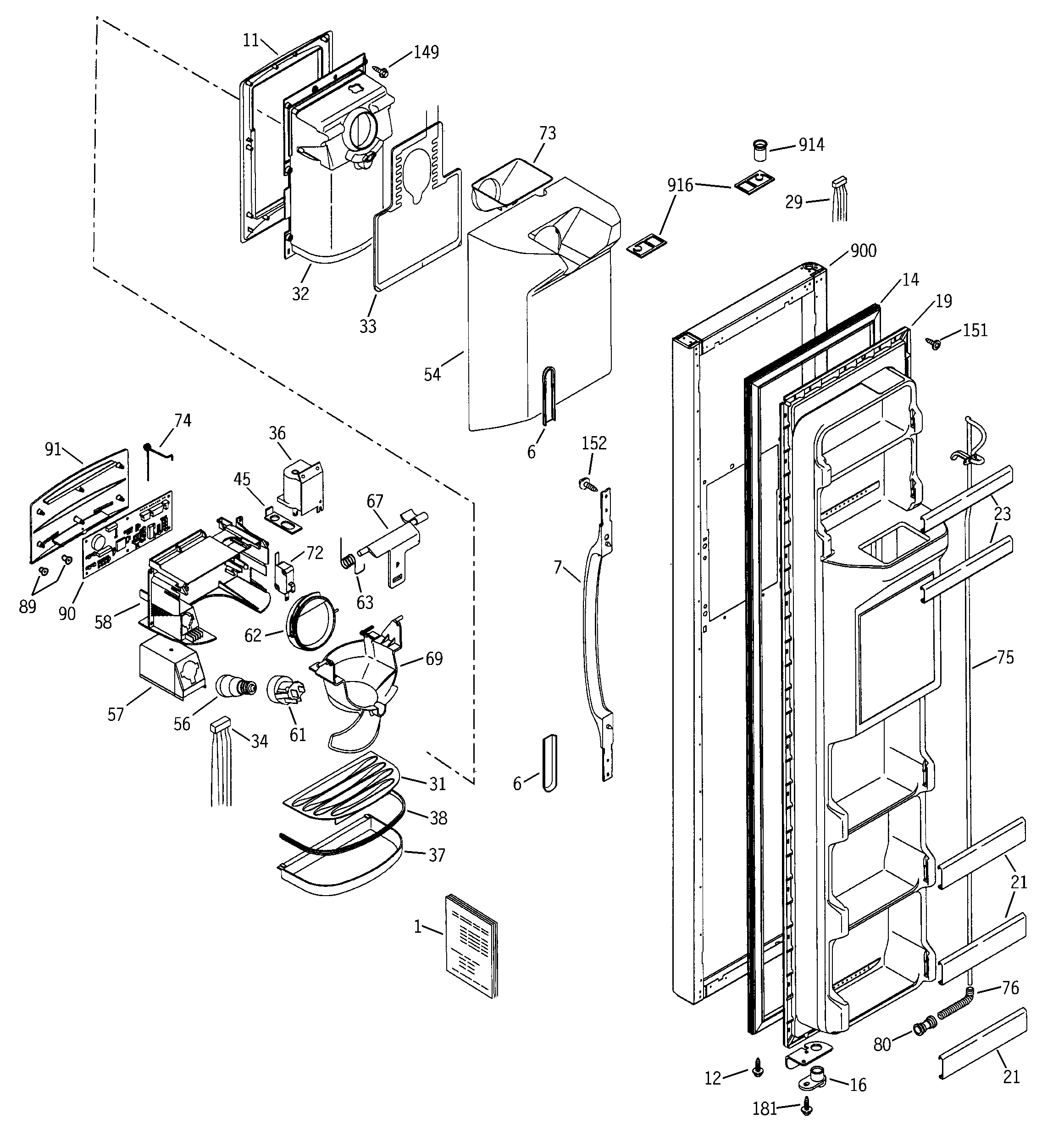 Hotpoint HSS22DDMBWH freezer door diagram
