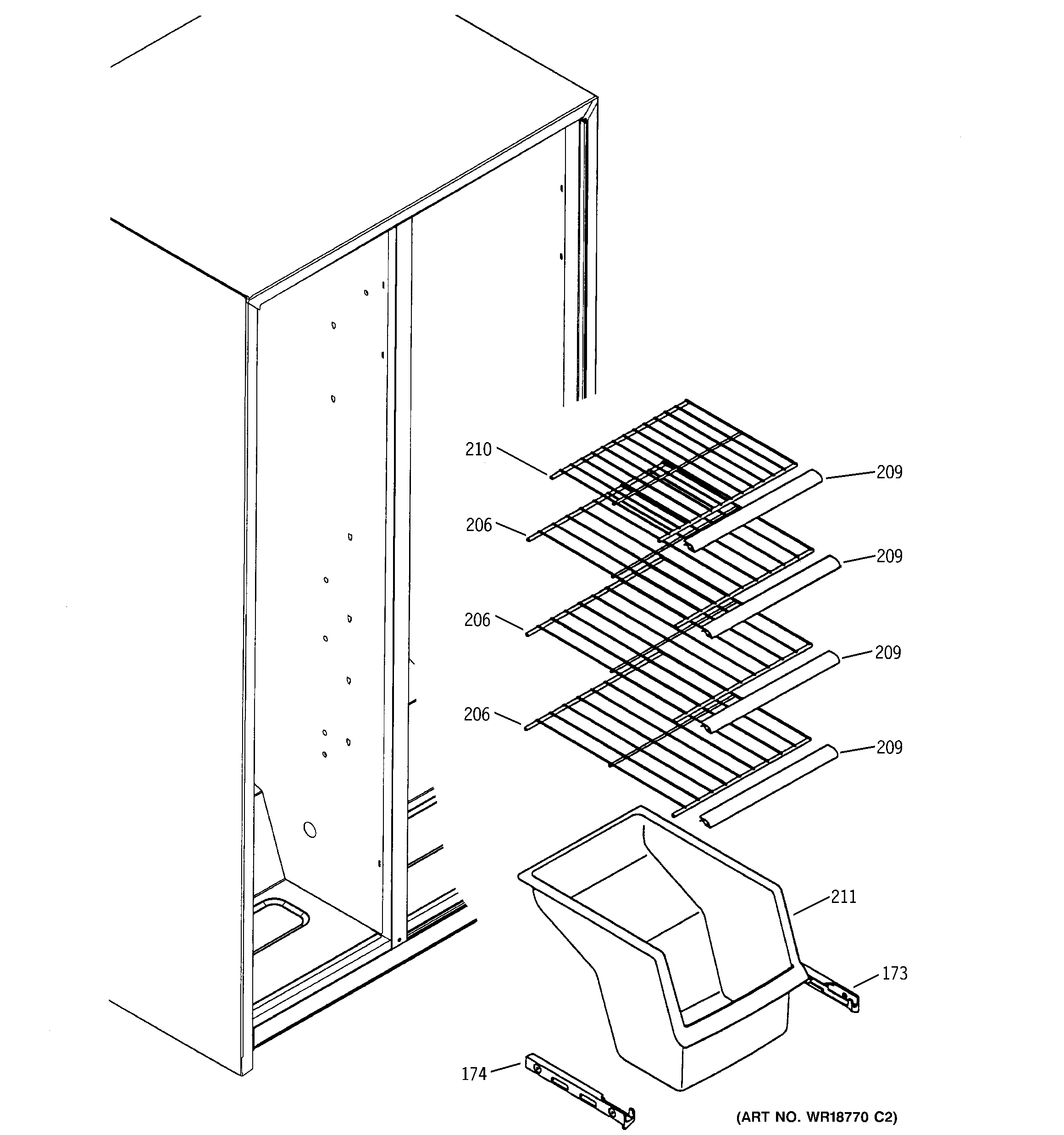 Hotpoint HSS22DDMBWH freezer shelves diagram