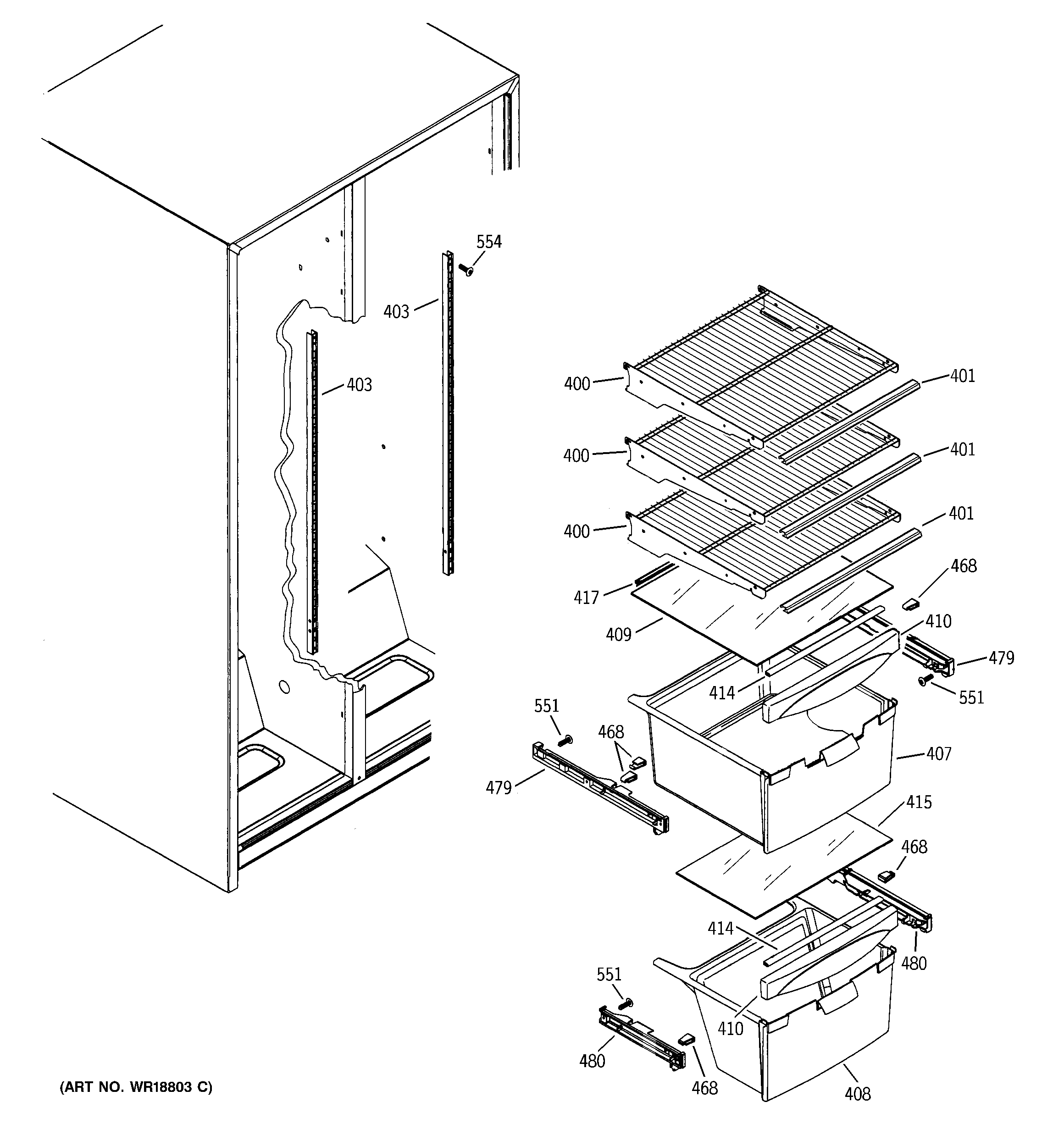 Hotpoint HSS22DDMBWH fresh food shelves diagram