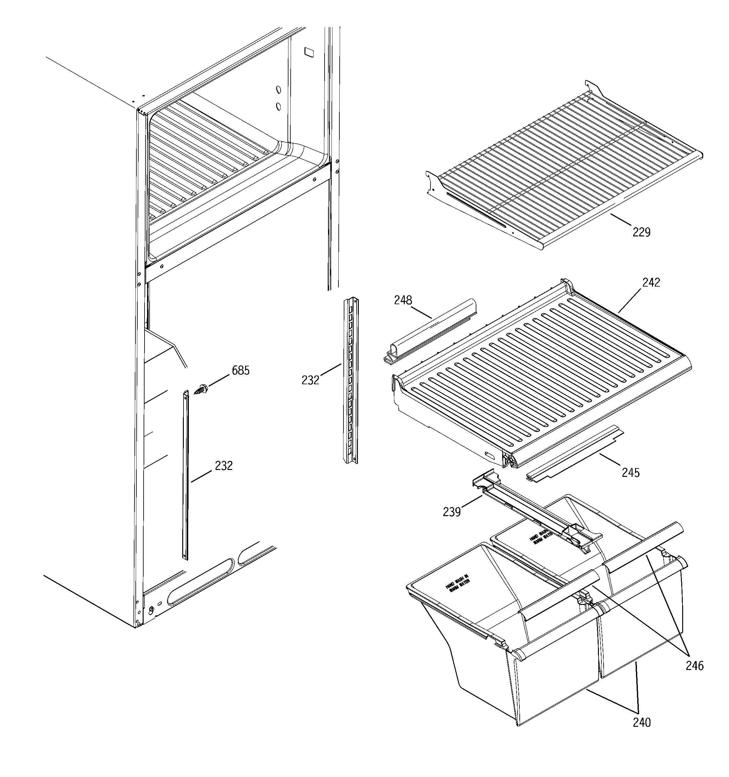 Hotpoint HTS18BBMARCC fresh food shelves diagram