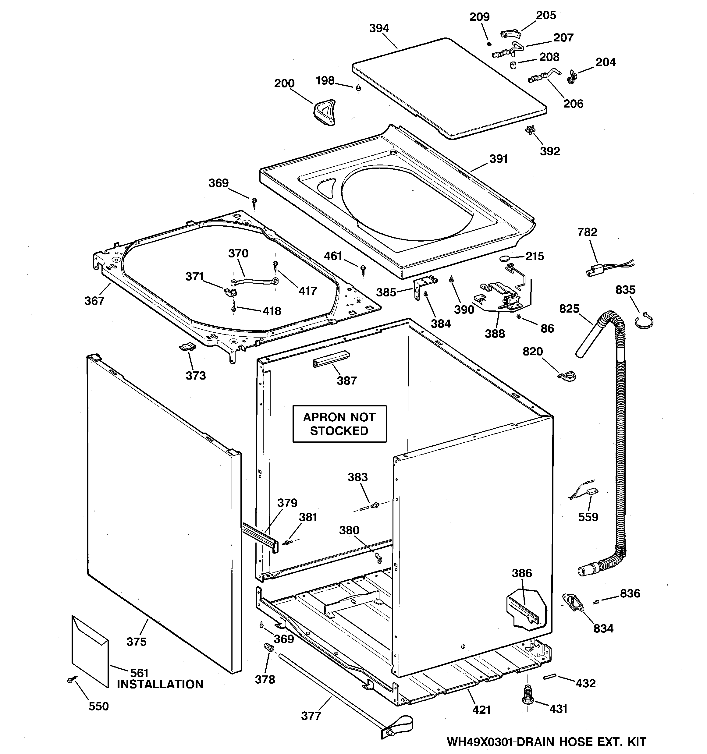 Hotpoint VBXR1090B0CC cabinet, cover & front panel diagram