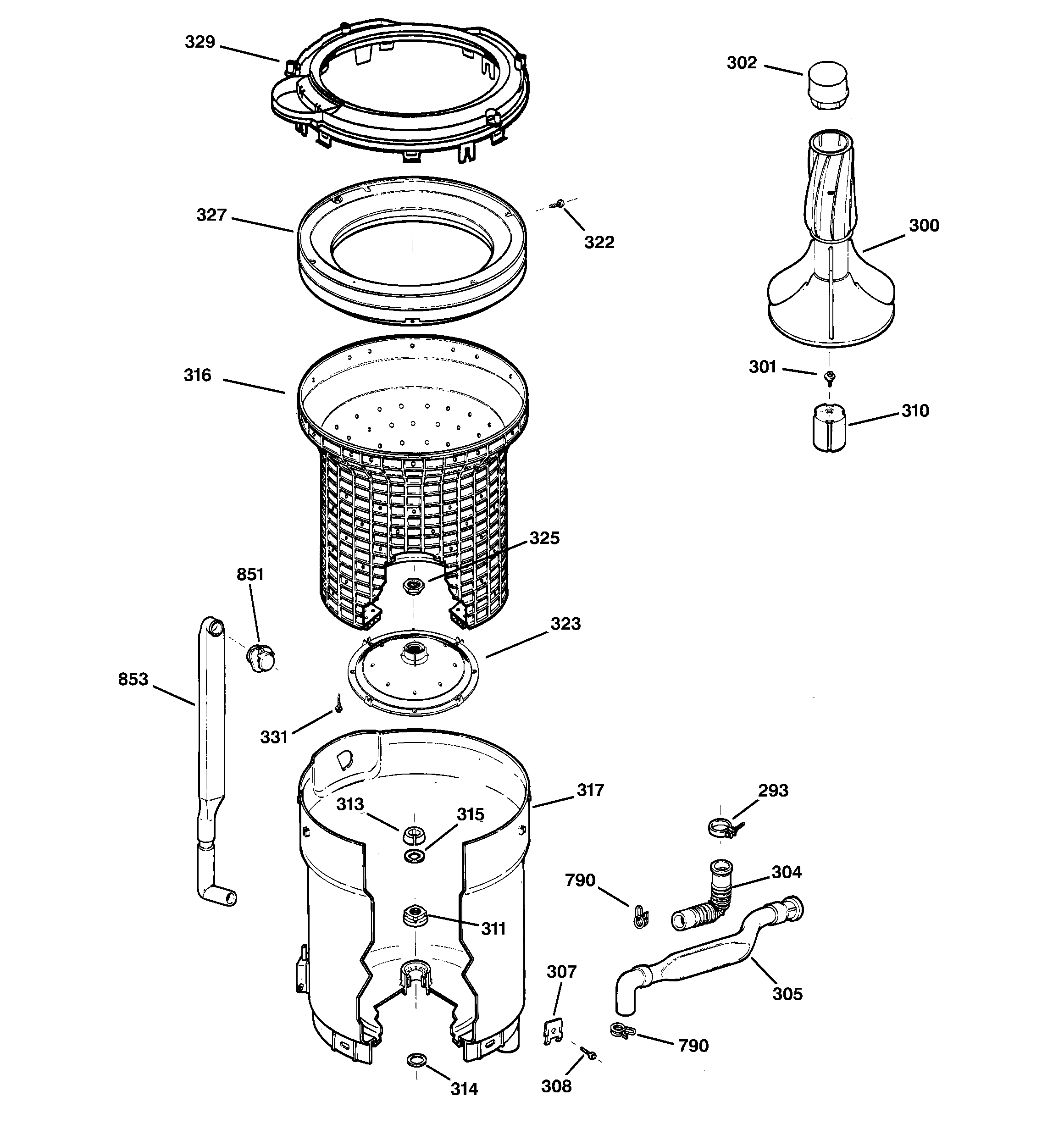 Hotpoint VBXR1090B0CC tub, basket & agitator diagram