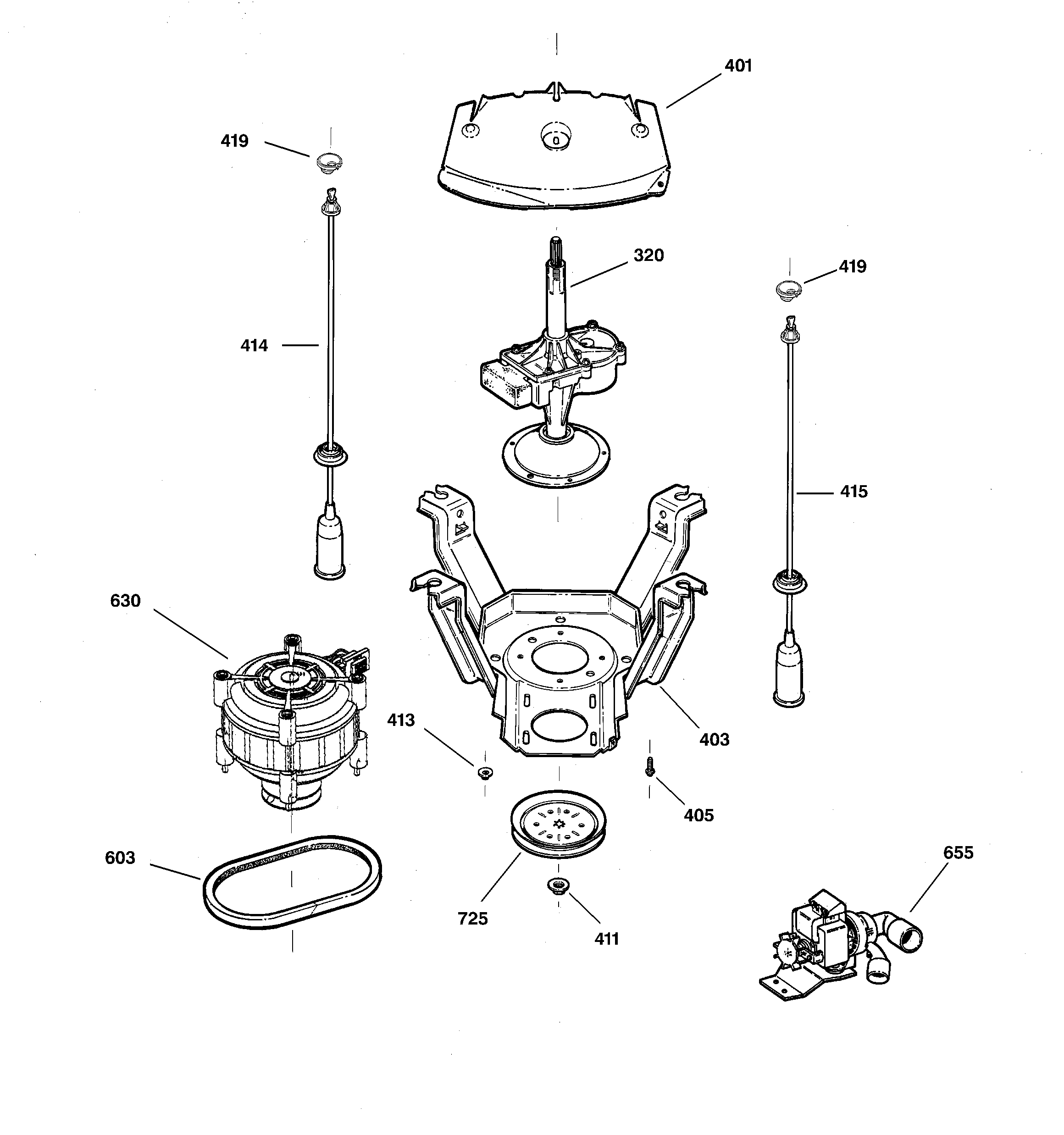 Hotpoint VBXR1090B0CC suspension, pump & drive components diagram