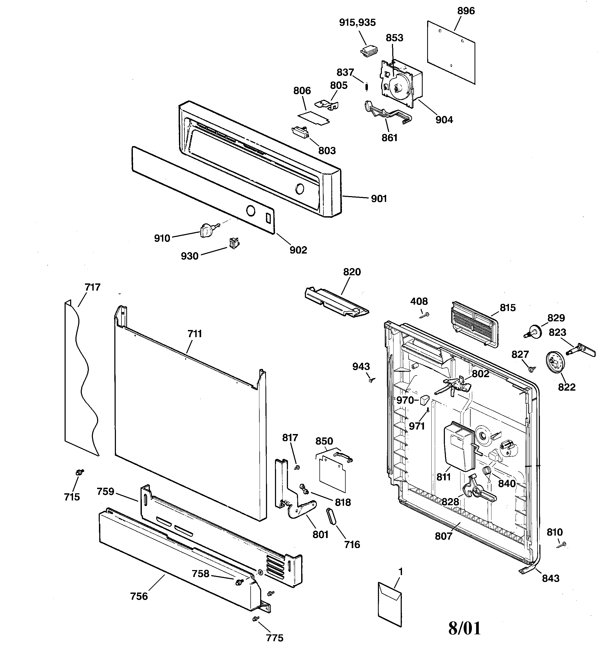 Hotpoint HDA2000F03BB escutcheon & door assembly diagram
