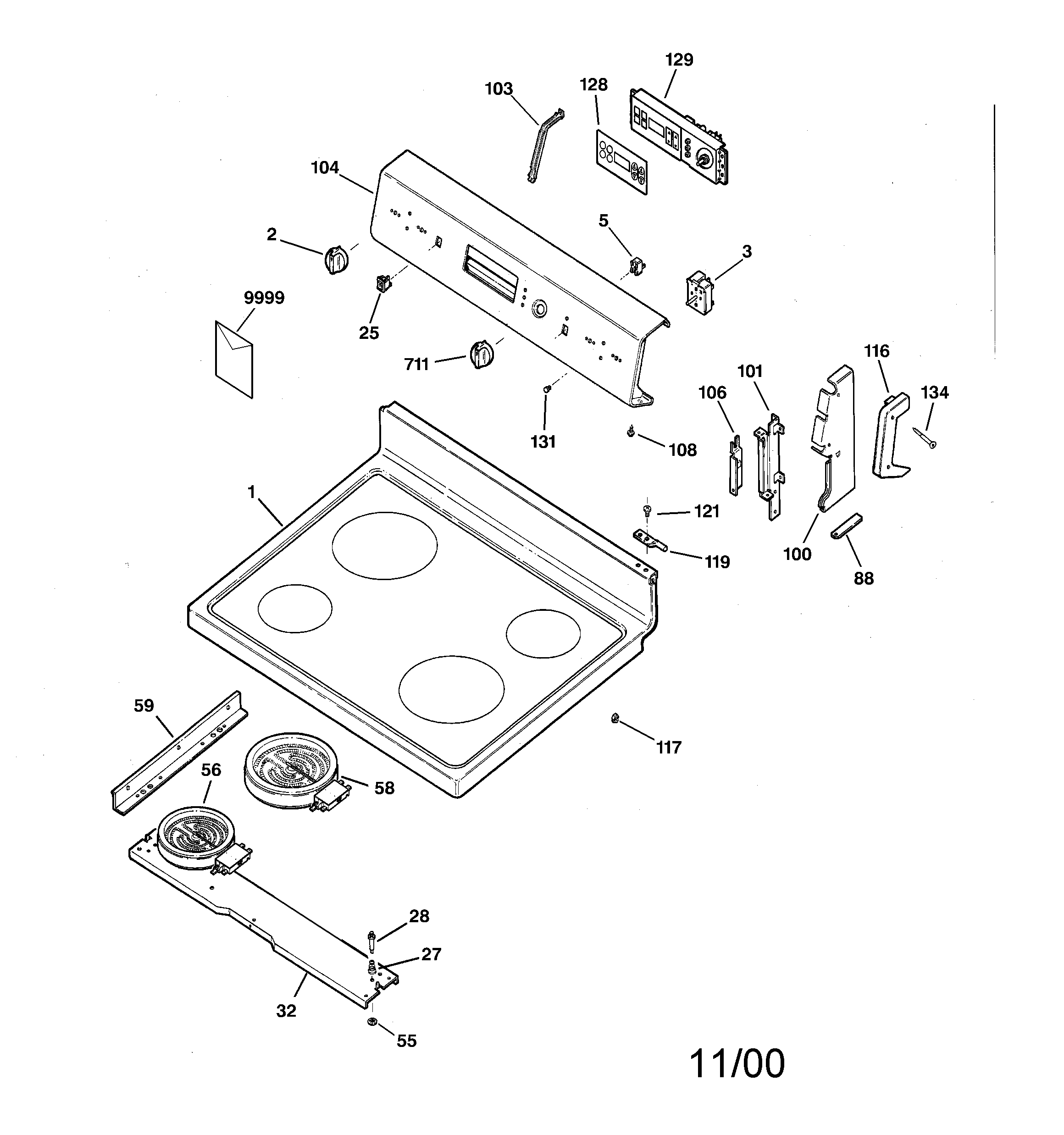 Hotpoint RB585BC1AD controls & cooktop diagram