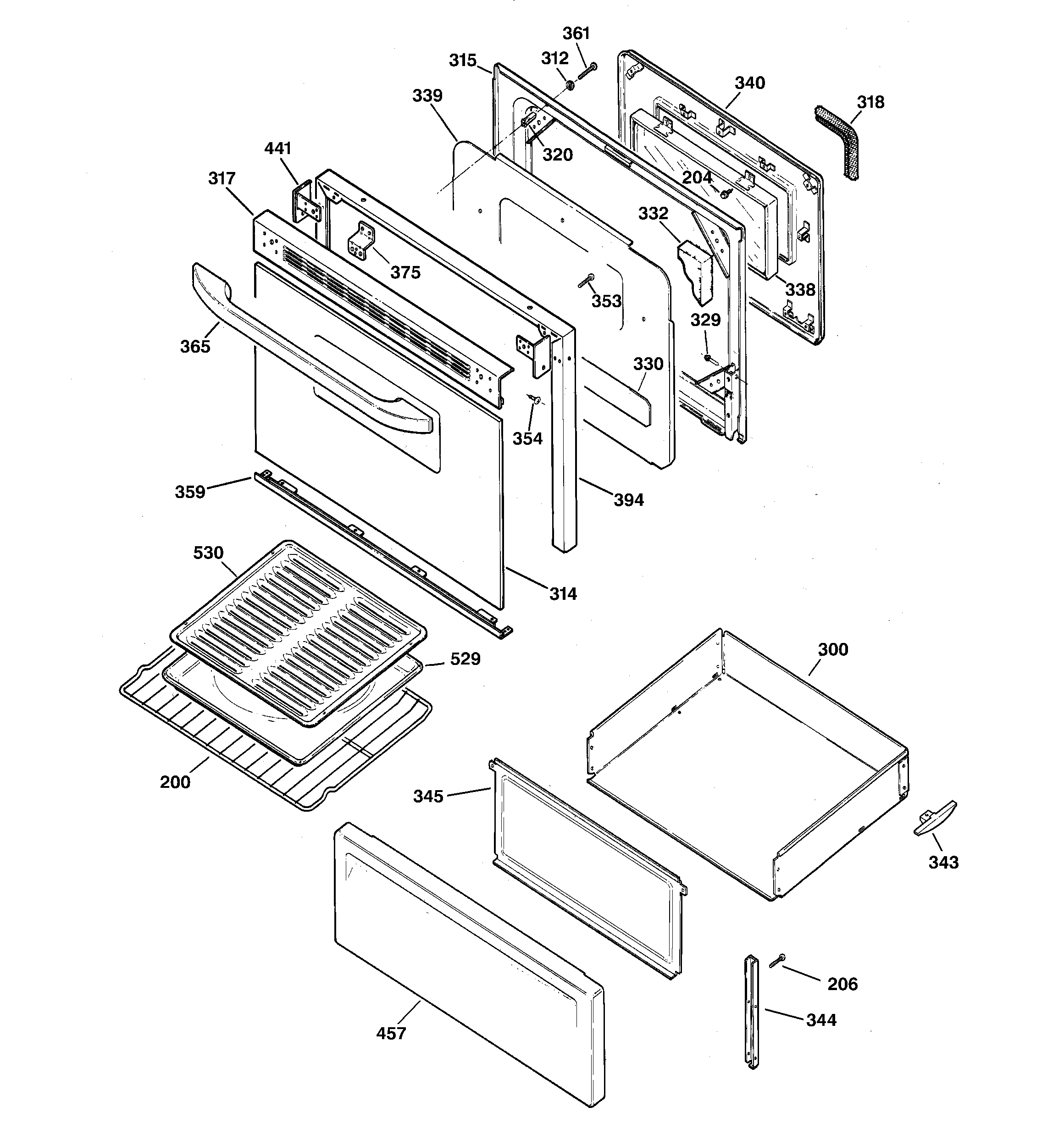 Hotpoint RB787WC1WW door & drawer parts diagram