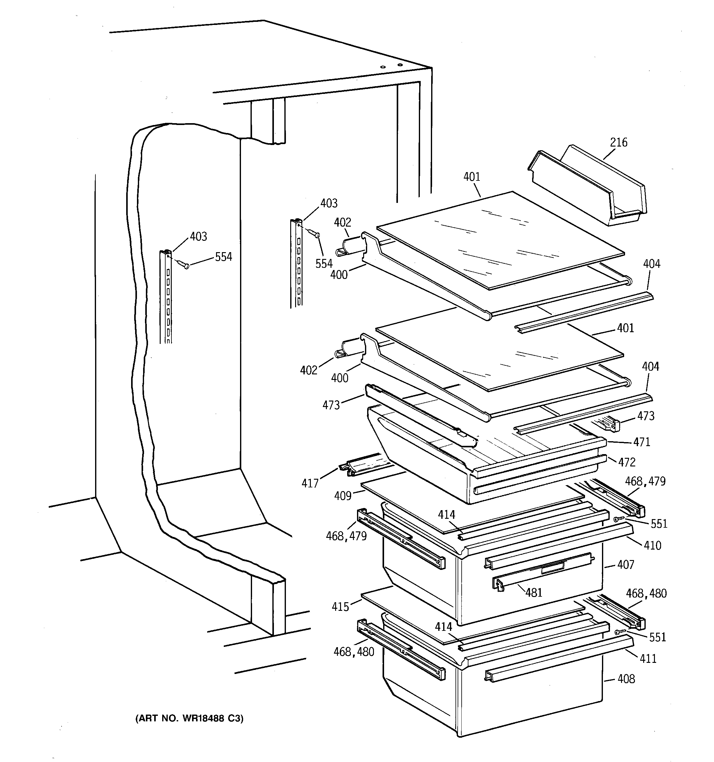 Hotpoint CSK28DRBHAA fresh food shelves diagram