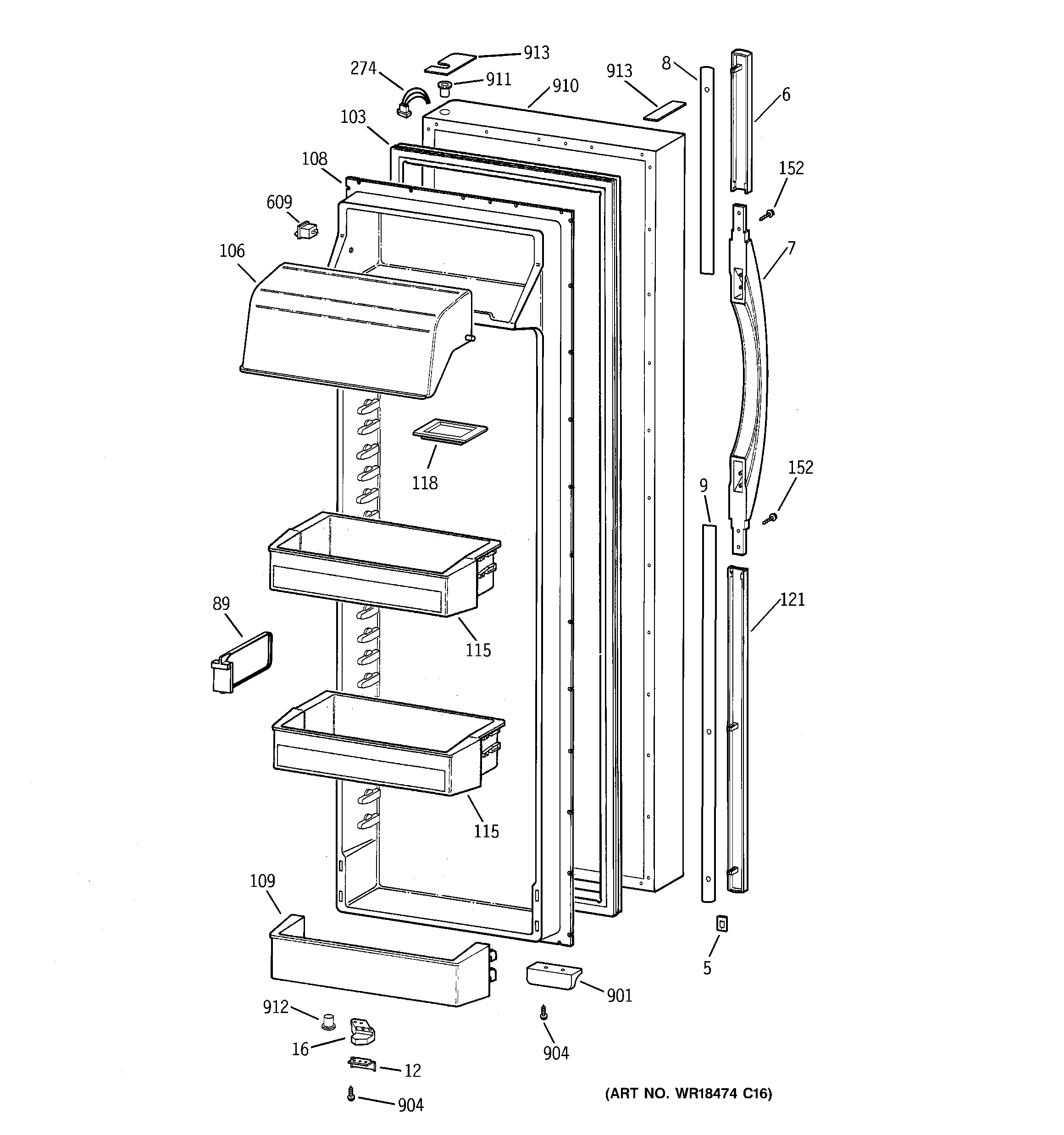 Hotpoint CSK30DRDBAA fresh food door diagram