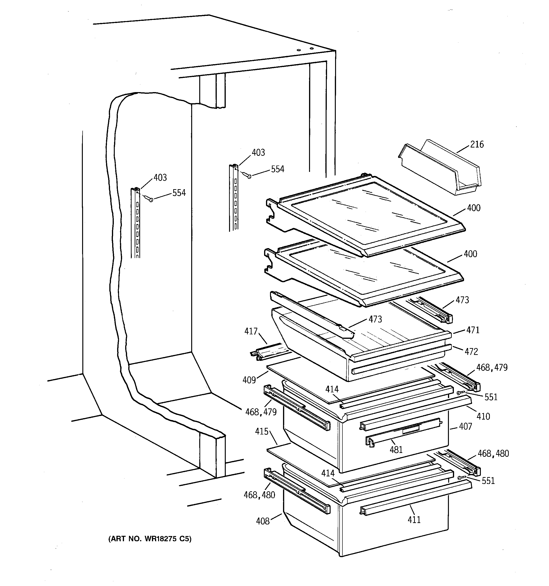 Hotpoint CSK30DRDBAA fresh food shelves diagram
