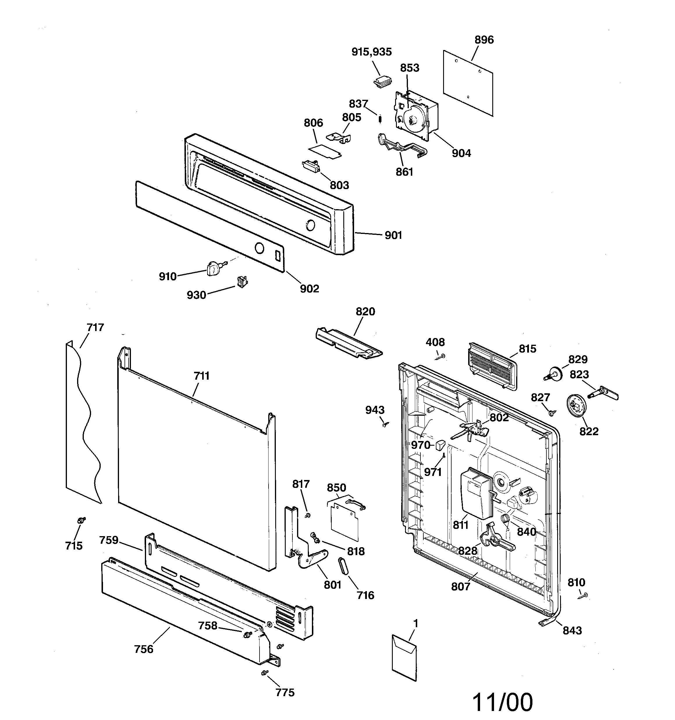 Hotpoint HDA2000F01AD escutcheon & door assembly diagram