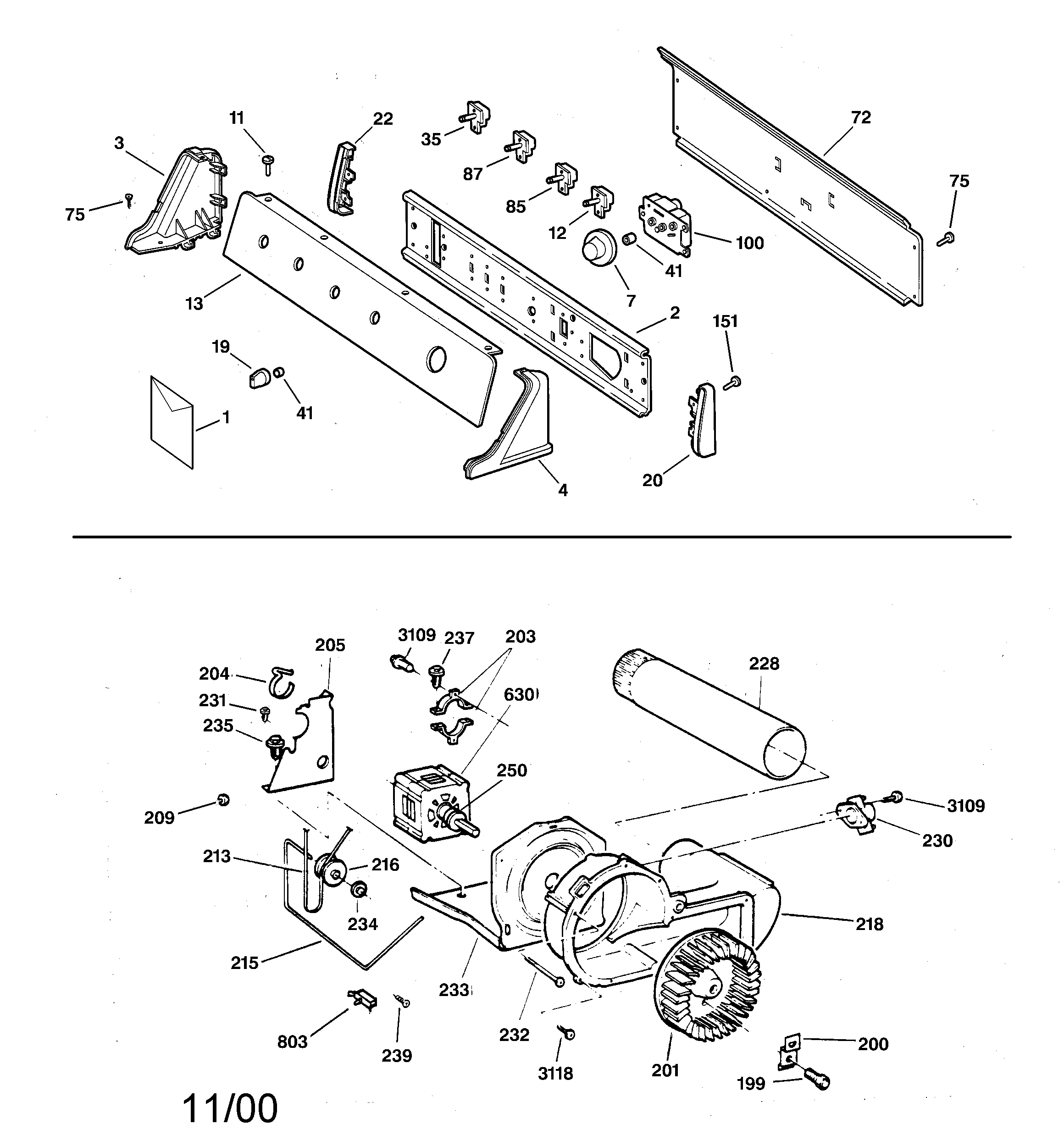 Hotpoint NWXR473GV3AA backsplash, blower & drive assembly diagram