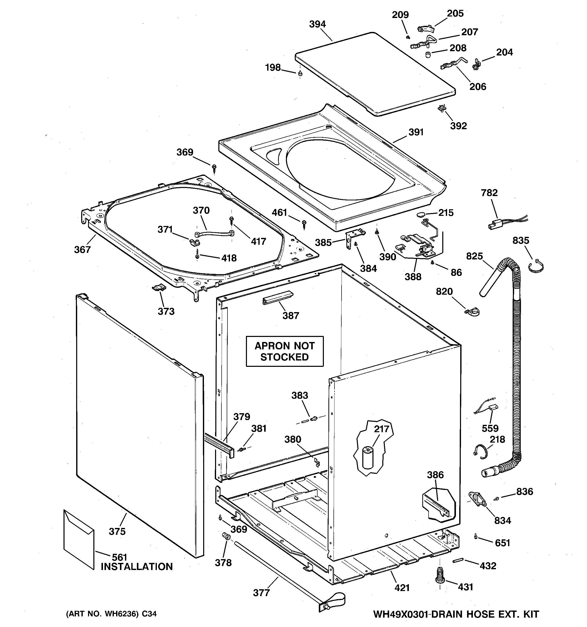 Hotpoint VLXR1020A5WO cabinet, cover & front panel diagram