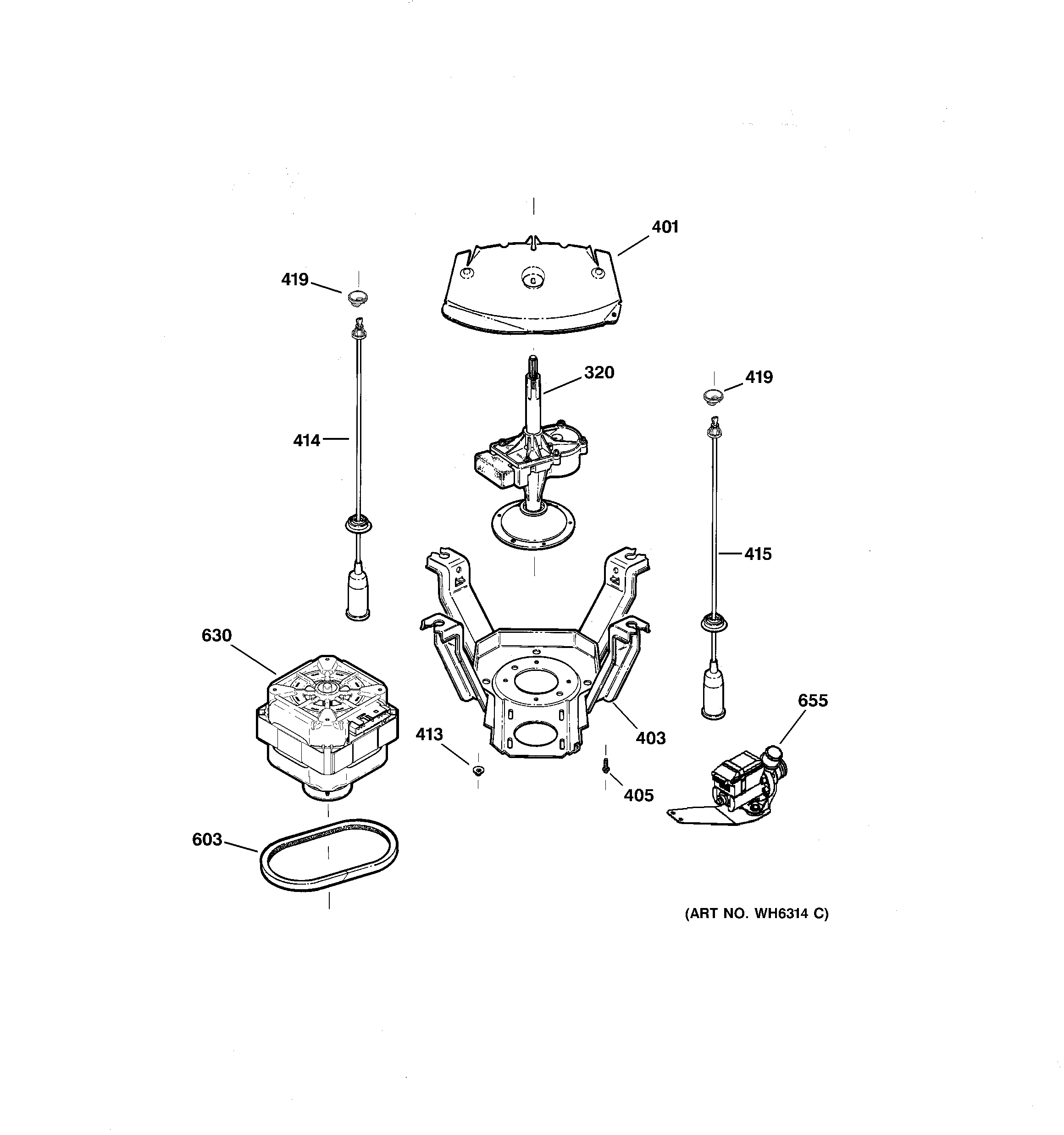 Hotpoint VLXR1020A5WO suspension, pump & drive components diagram