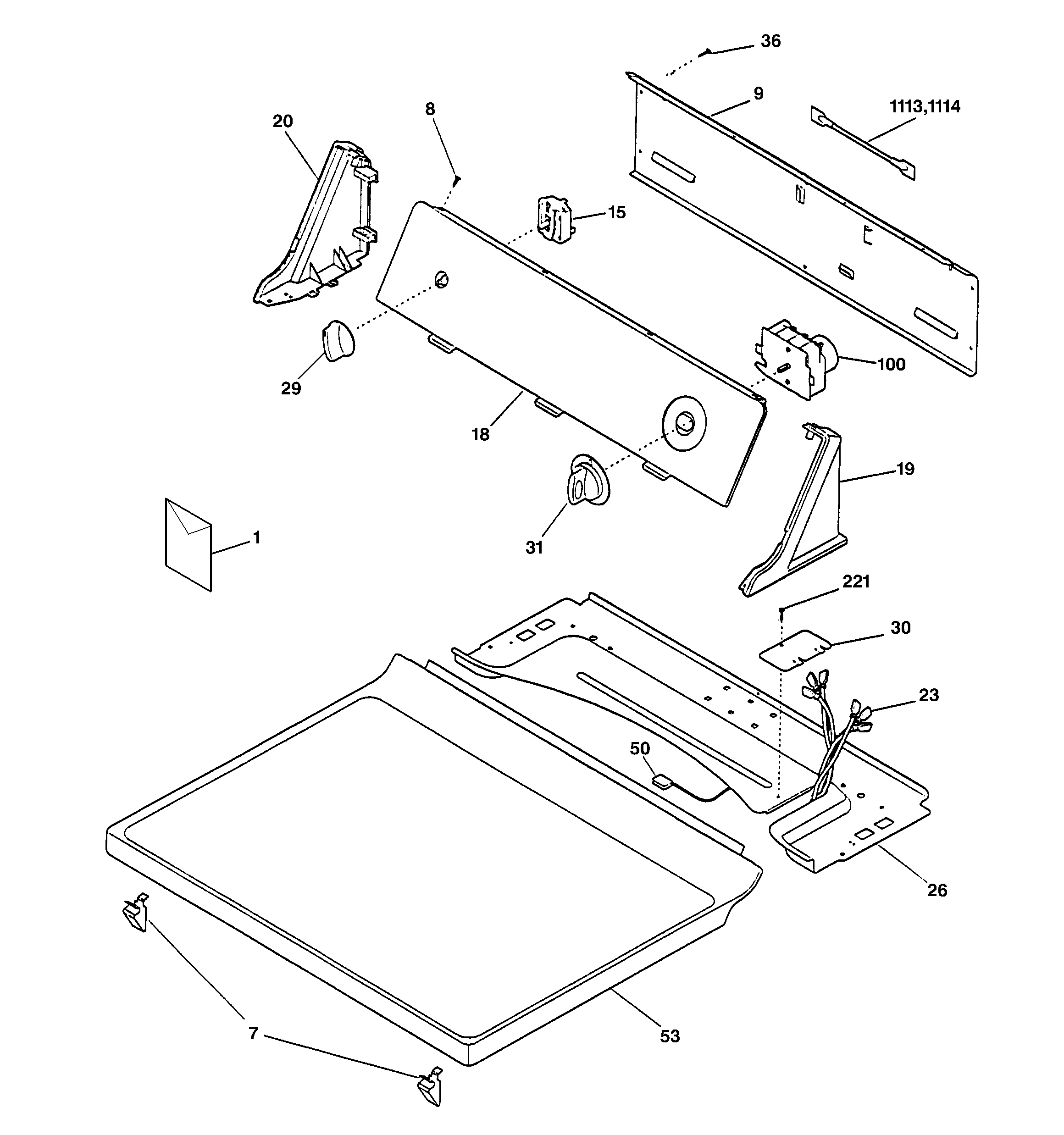 Hotpoint NVL333EB4WW controls & top panel diagram