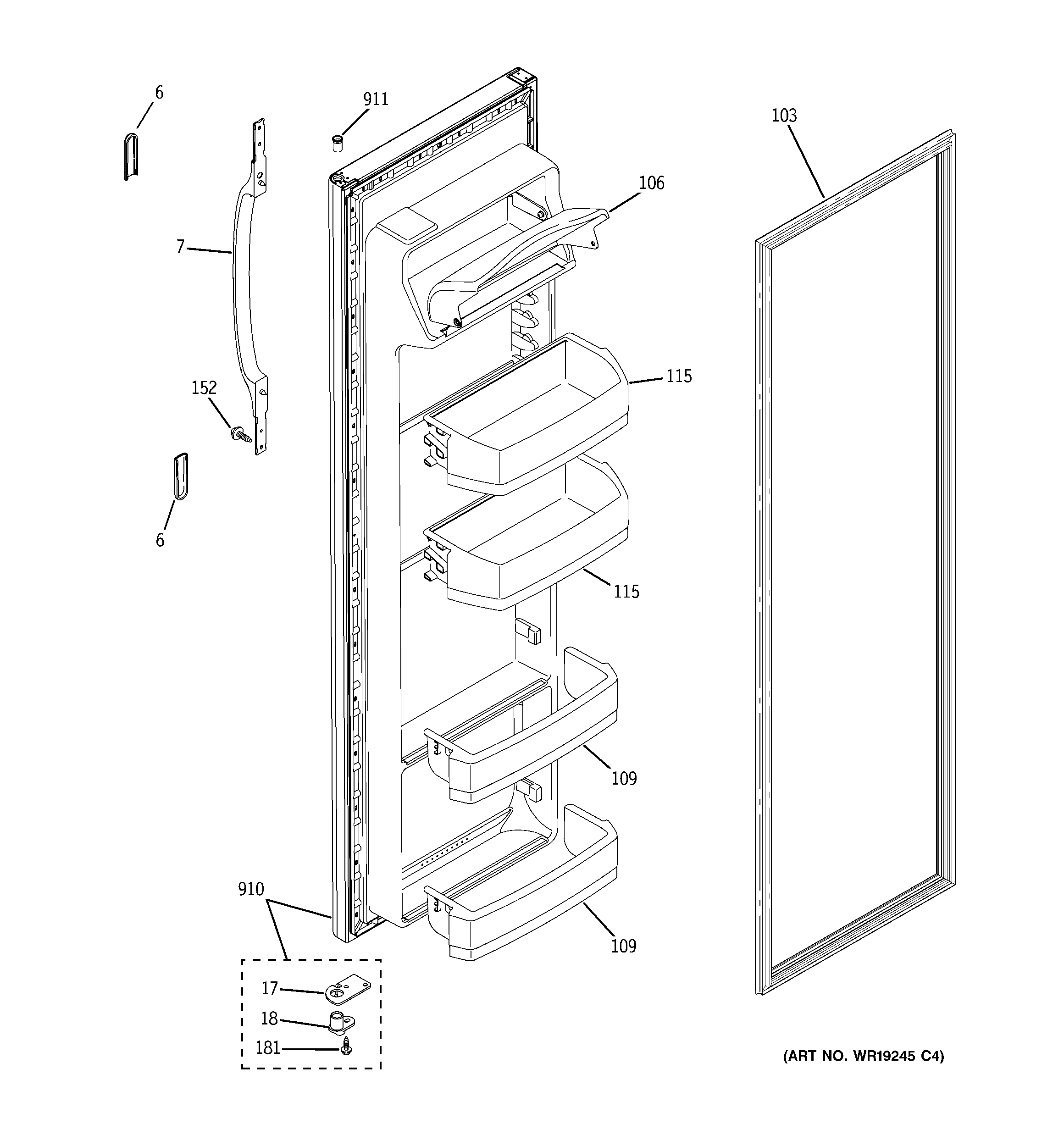 Hotpoint HSS25IFPACC fresh food door diagram