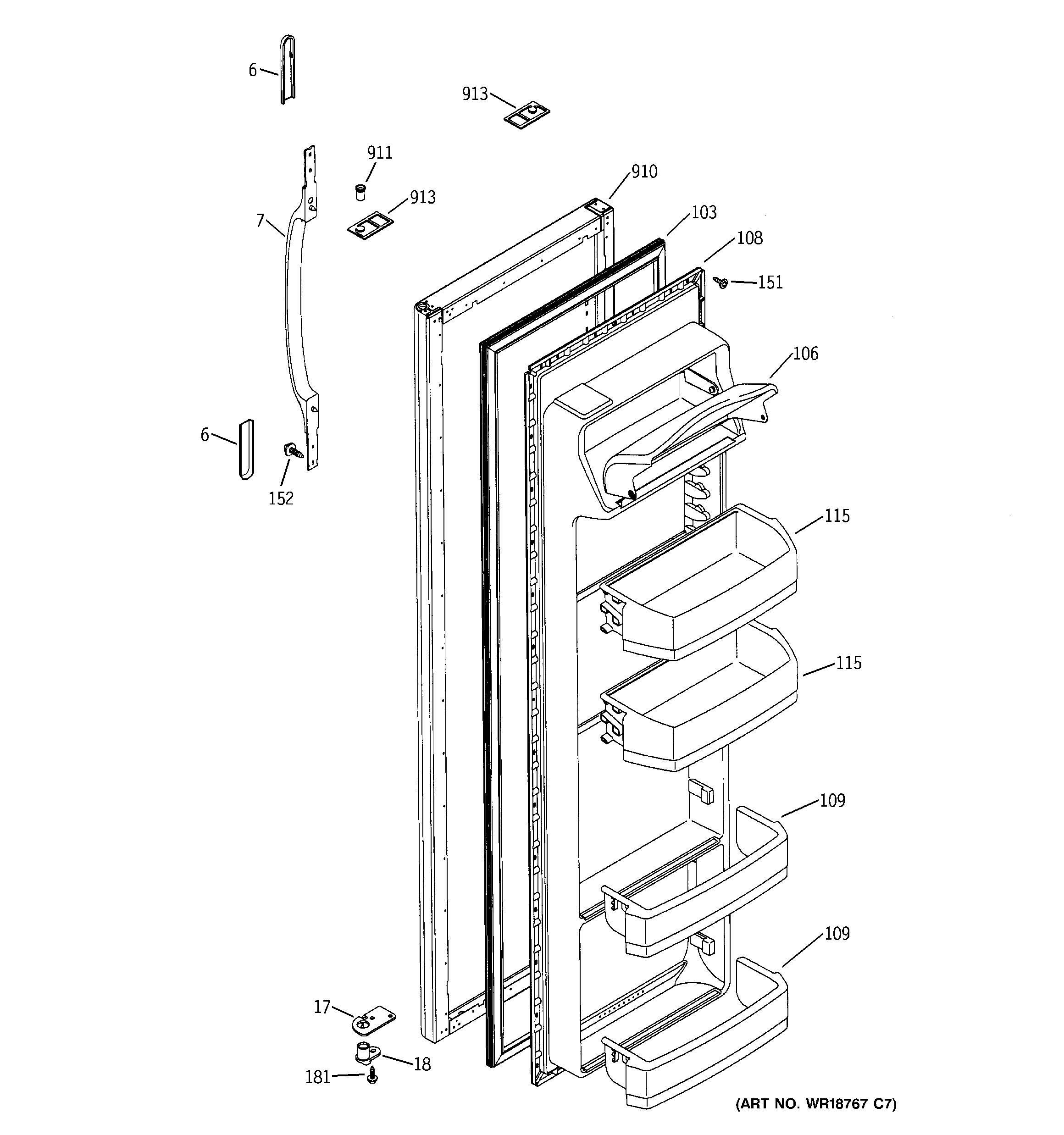 Hotpoint HST22IFMACC fresh food door diagram