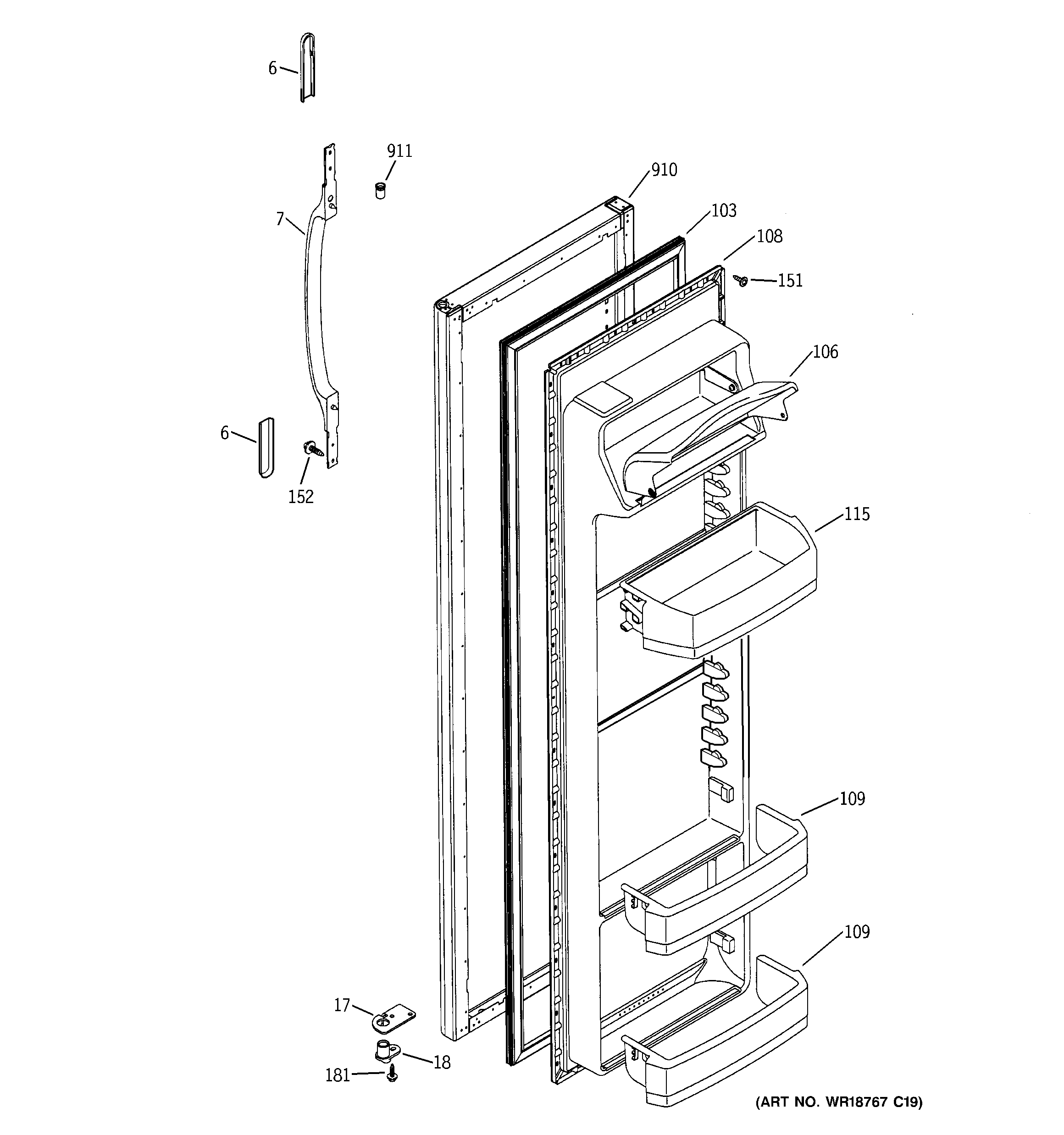 Hotpoint HSS25GDMDWW fresh food door diagram