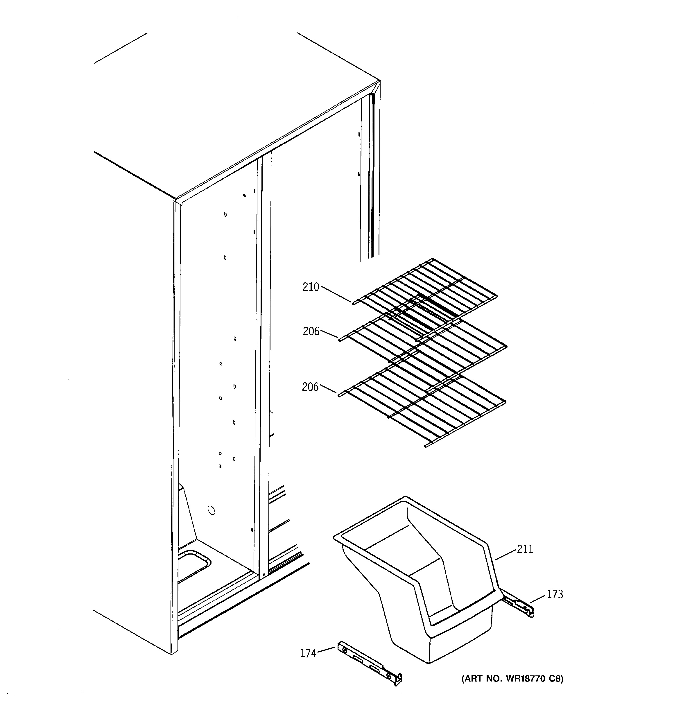 Hotpoint HSS25GDMDWW freezer shelves diagram