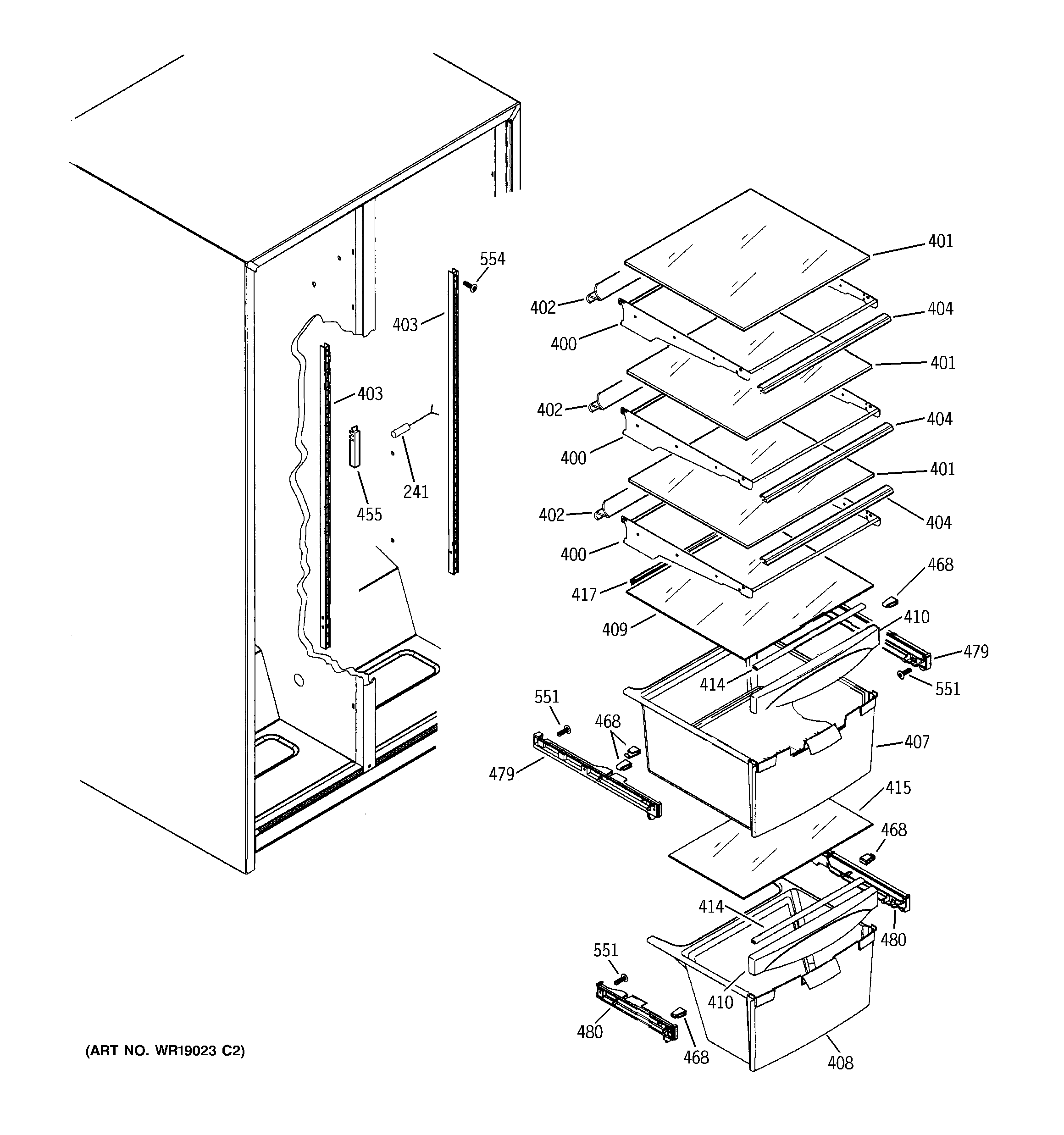 Hotpoint HSS25GDMDWW fresh food shelves diagram
