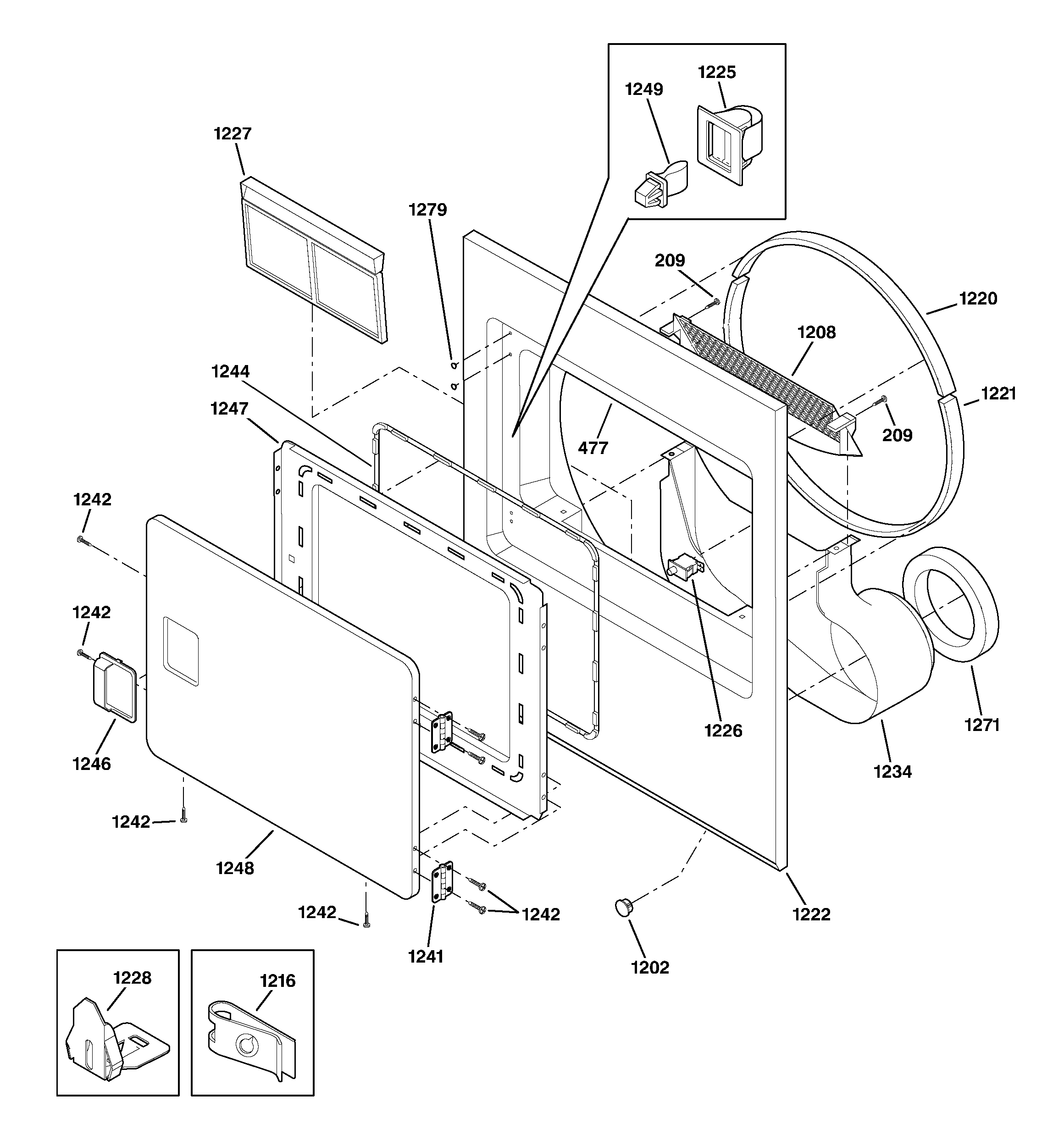 Hotpoint NLL113EY4WO front panel & door diagram