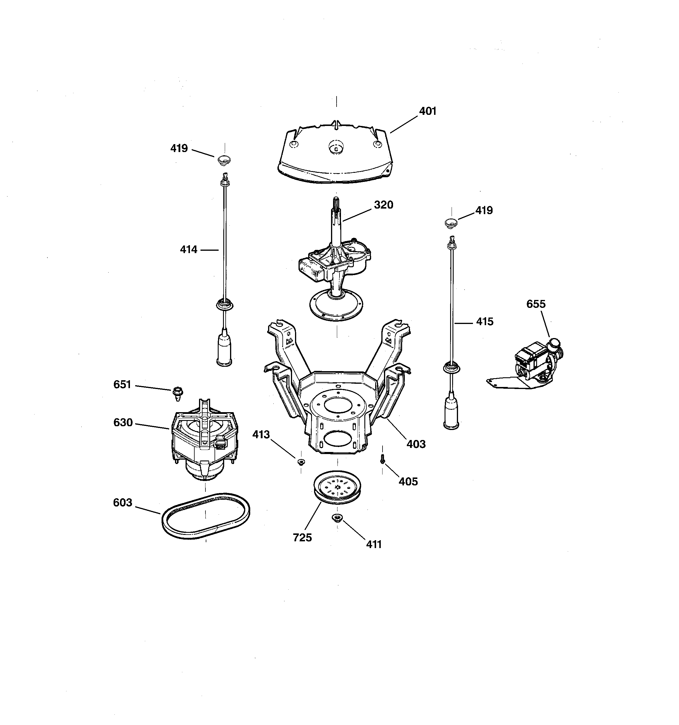 Hotpoint VWSR4150D0WW suspension, pump & drive components diagram