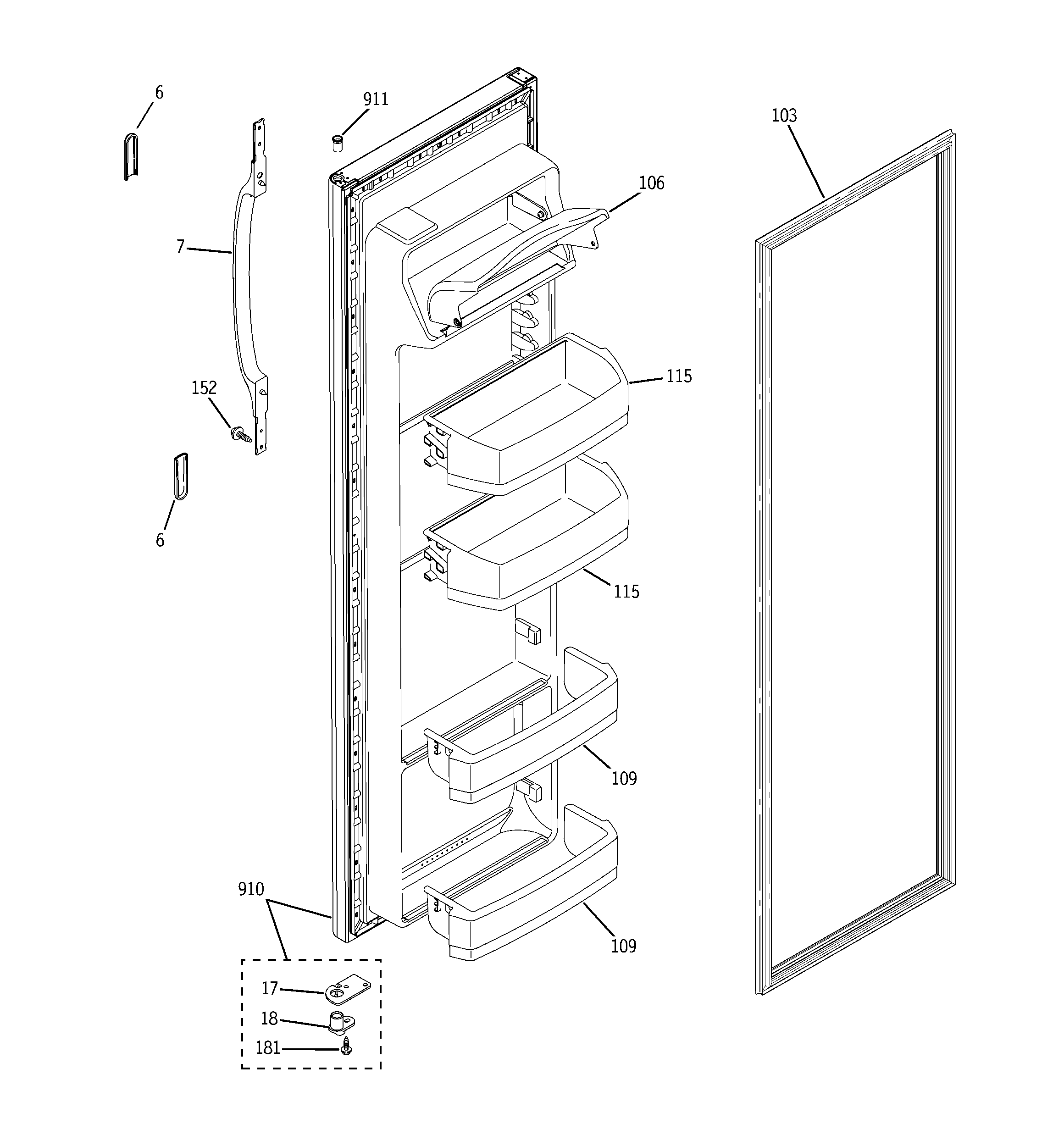 Hotpoint HSS22IFPCWW fresh food door diagram