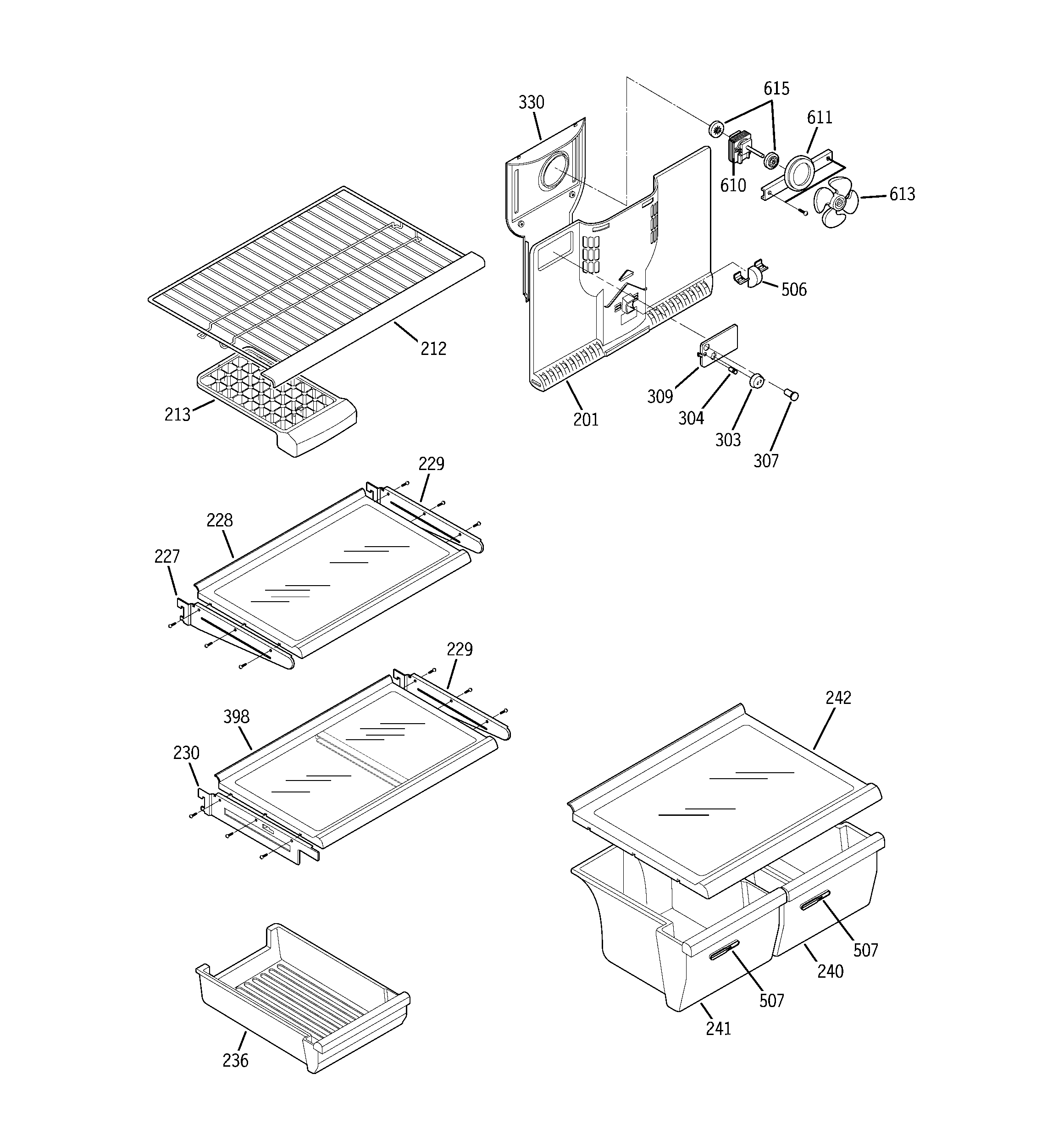 Hotpoint HTS20GBNBCC shelves diagram