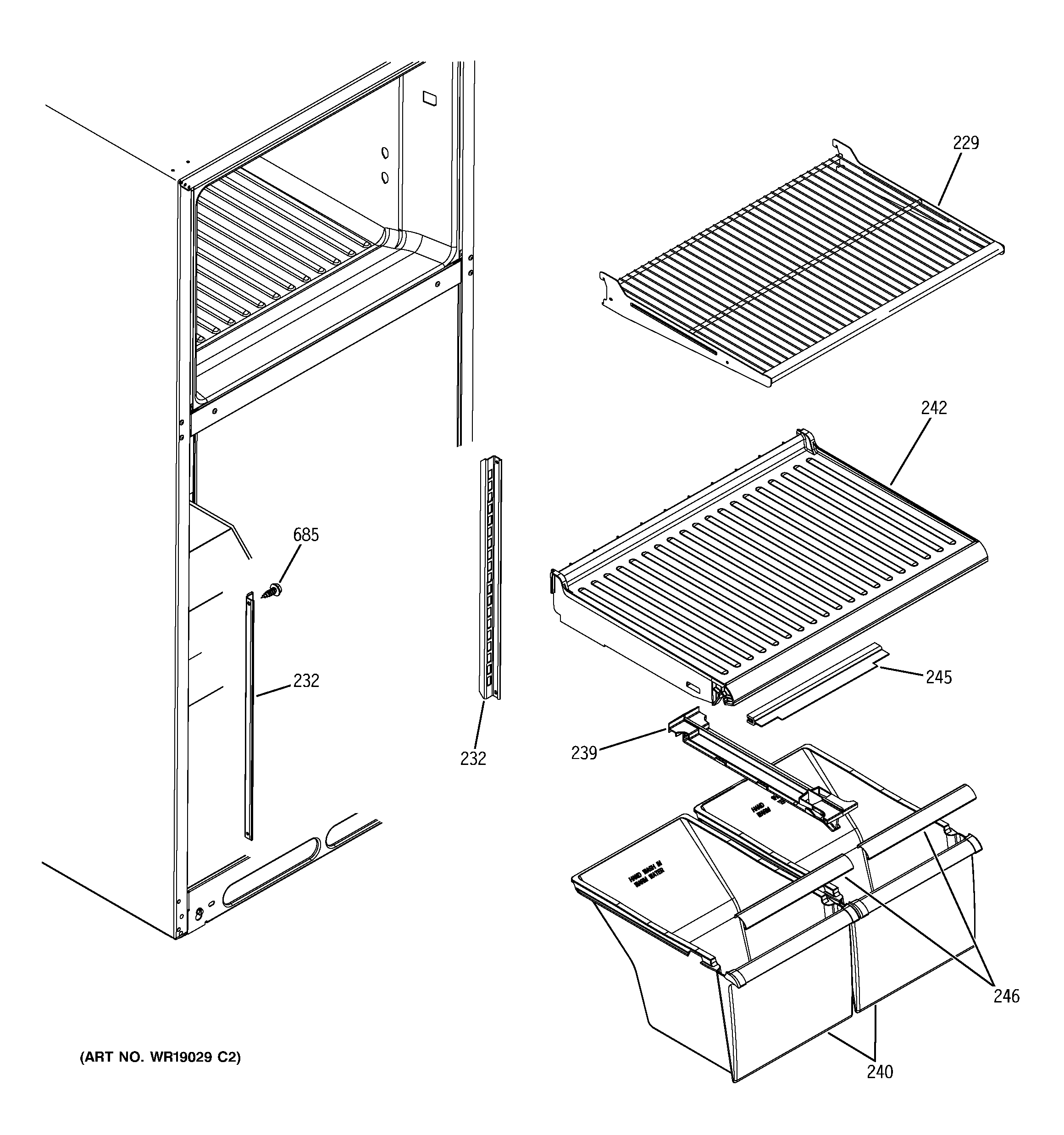 Hotpoint HTS18BBPBRCC fresh food shelves diagram