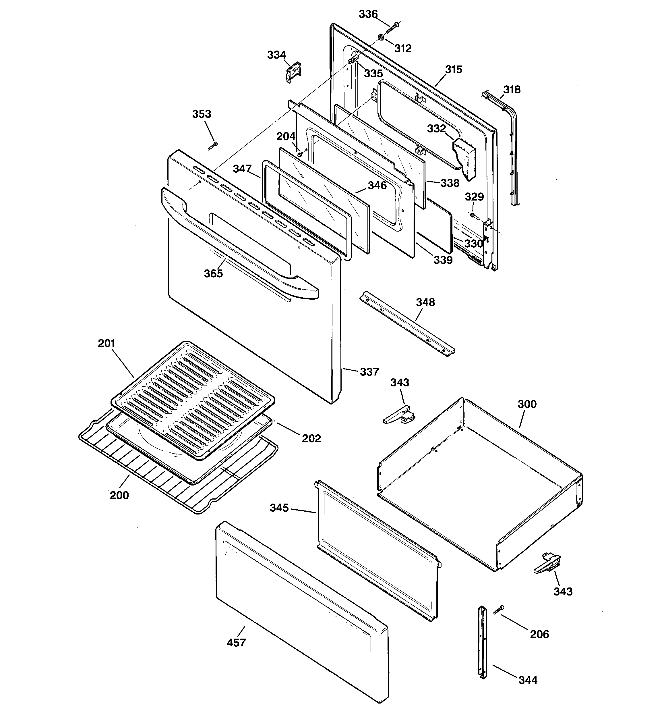 Hotpoint RB526H2WW door & drawer parts diagram