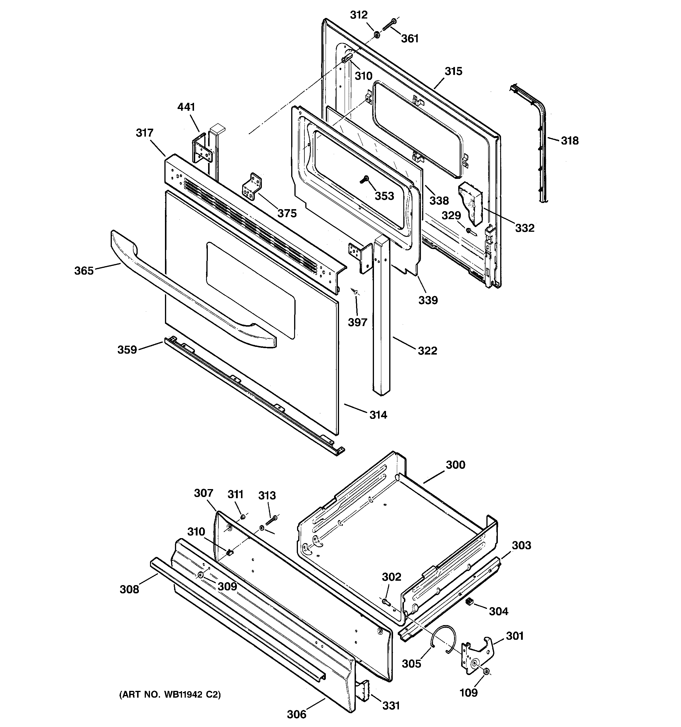 Hotpoint RGB533CEH1CC door & drawer parts diagram
