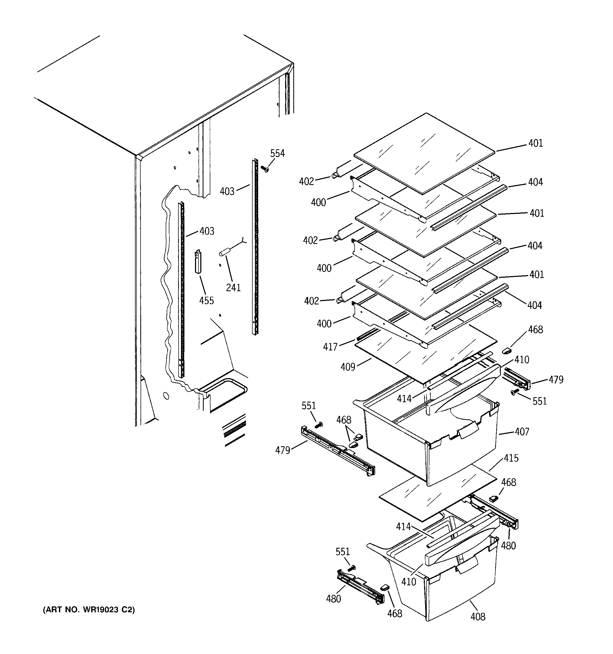 Hotpoint HSS25IFMDCC fresh food shelves diagram