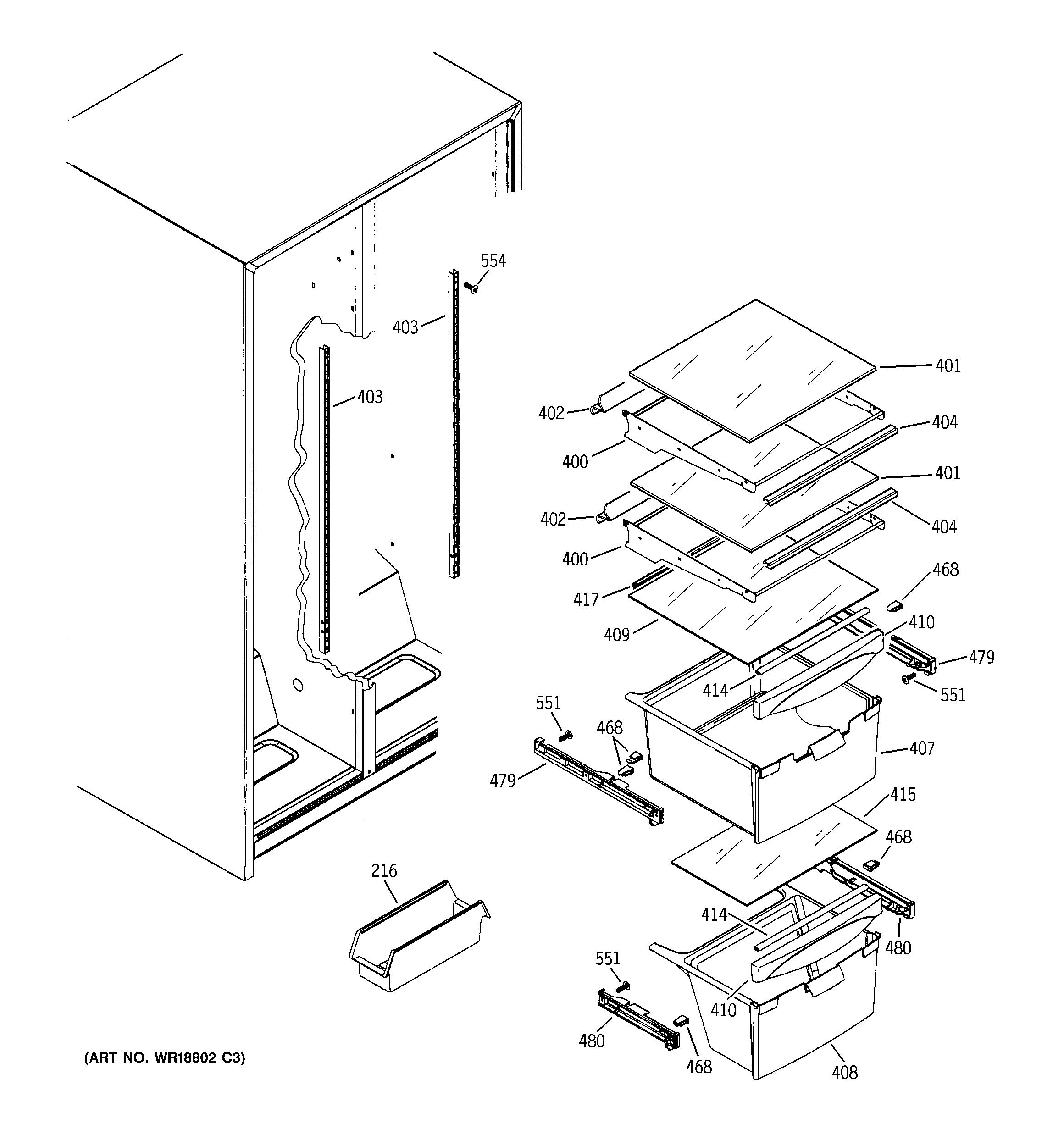 Hotpoint HST25IFMAWW fresh food shelves diagram