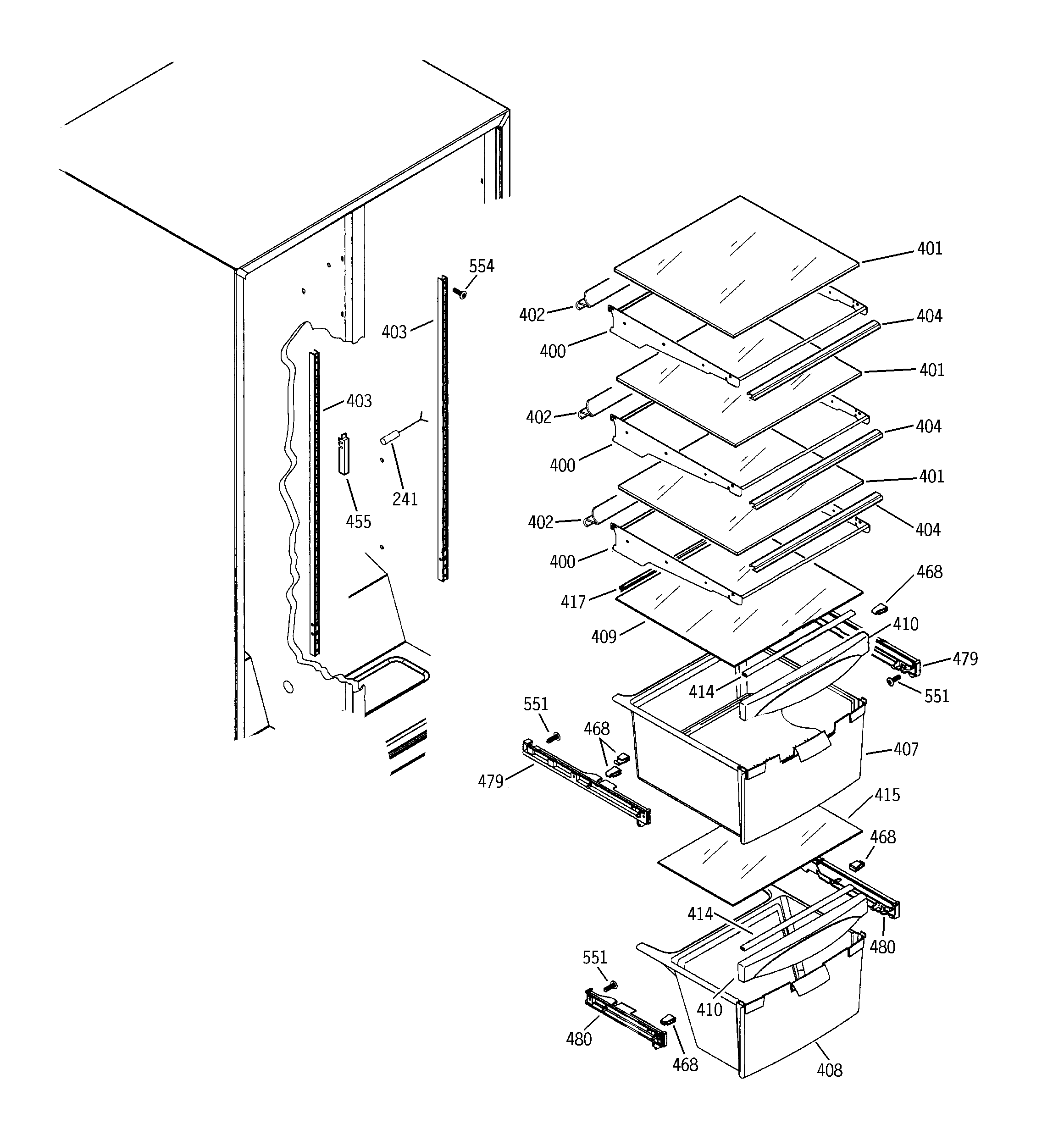 Hotpoint HSS22IFMCCC fresh food shelves diagram