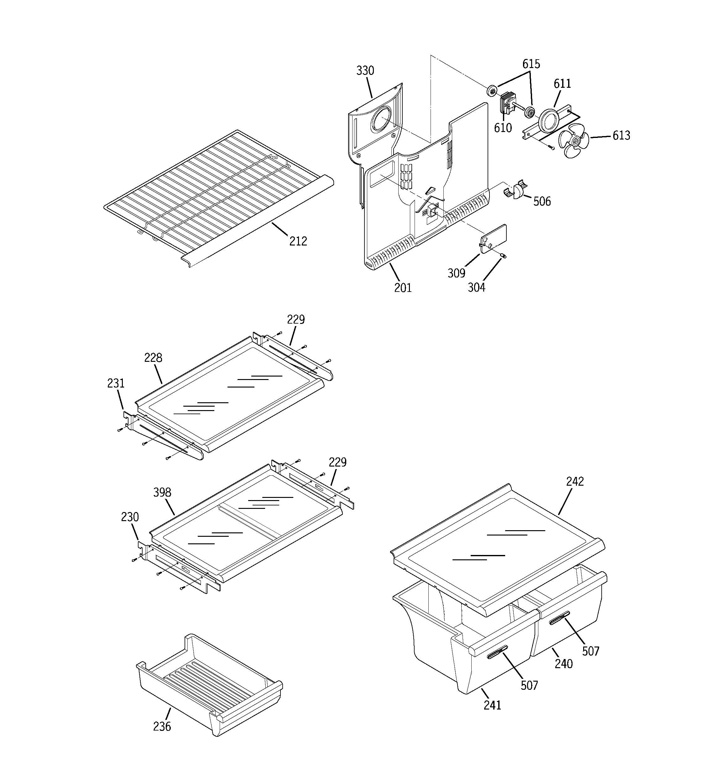 Hotpoint HTS18GCNBWW shelves diagram