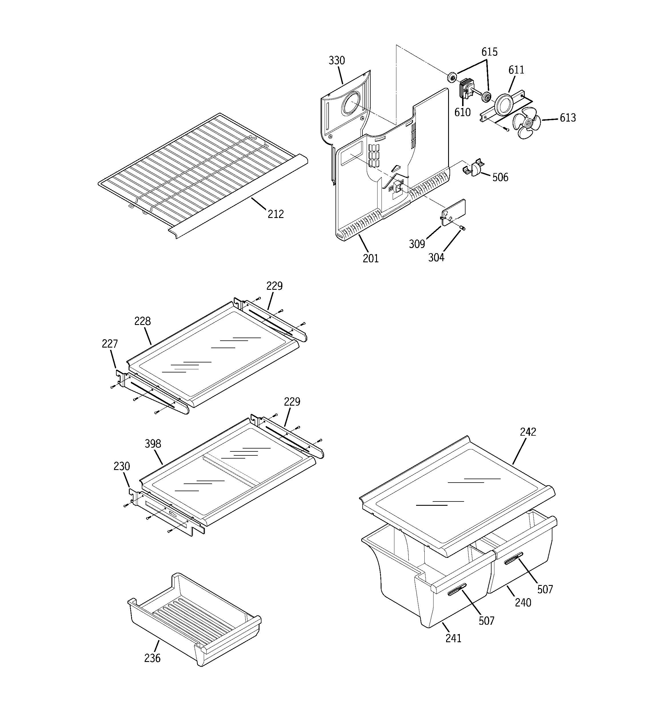 Hotpoint HTS20GCNAWW shelves diagram