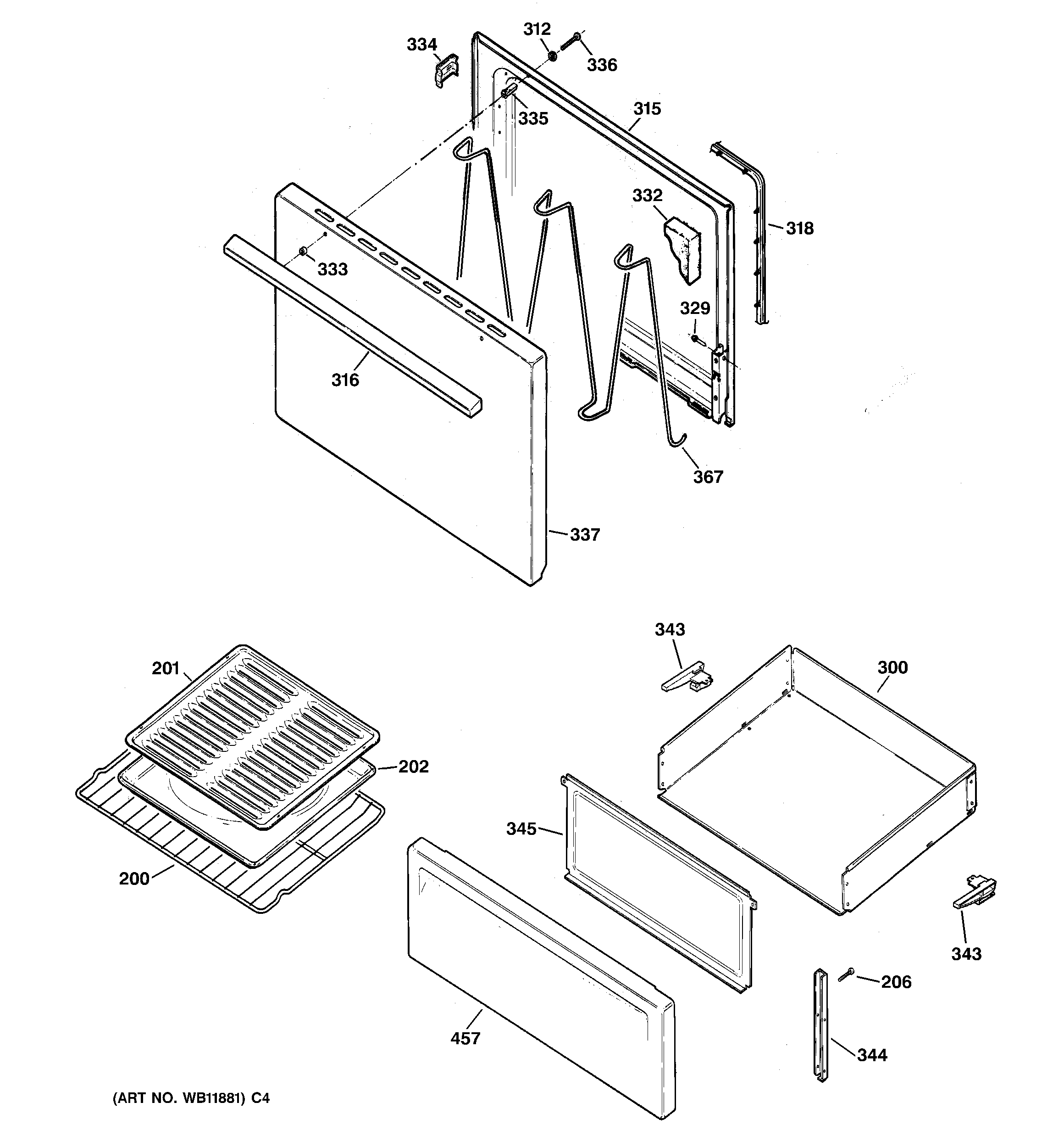 Hotpoint RB525H2WH door & drawer parts diagram