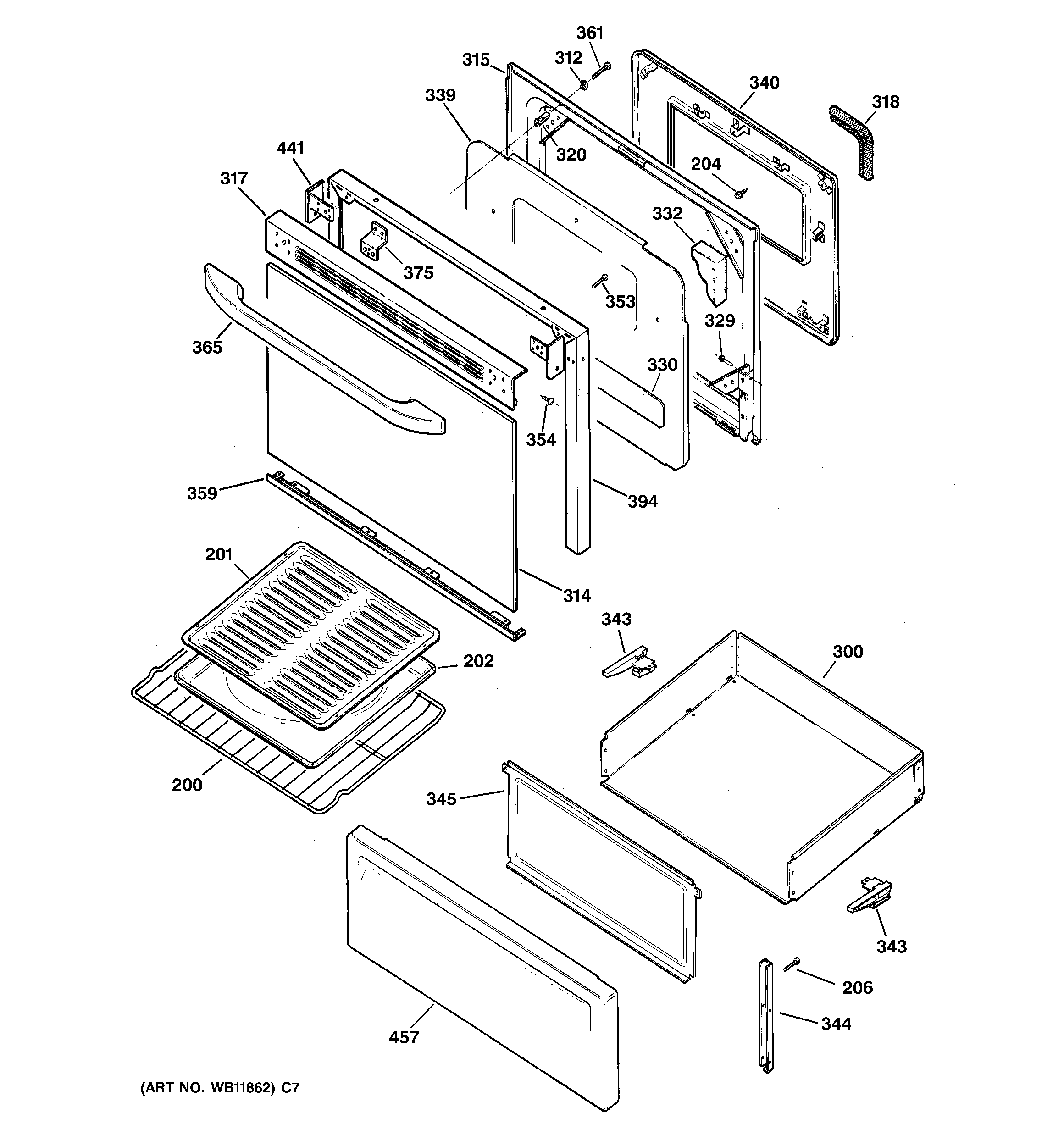 Hotpoint RB740BH1WH door & drawer parts diagram